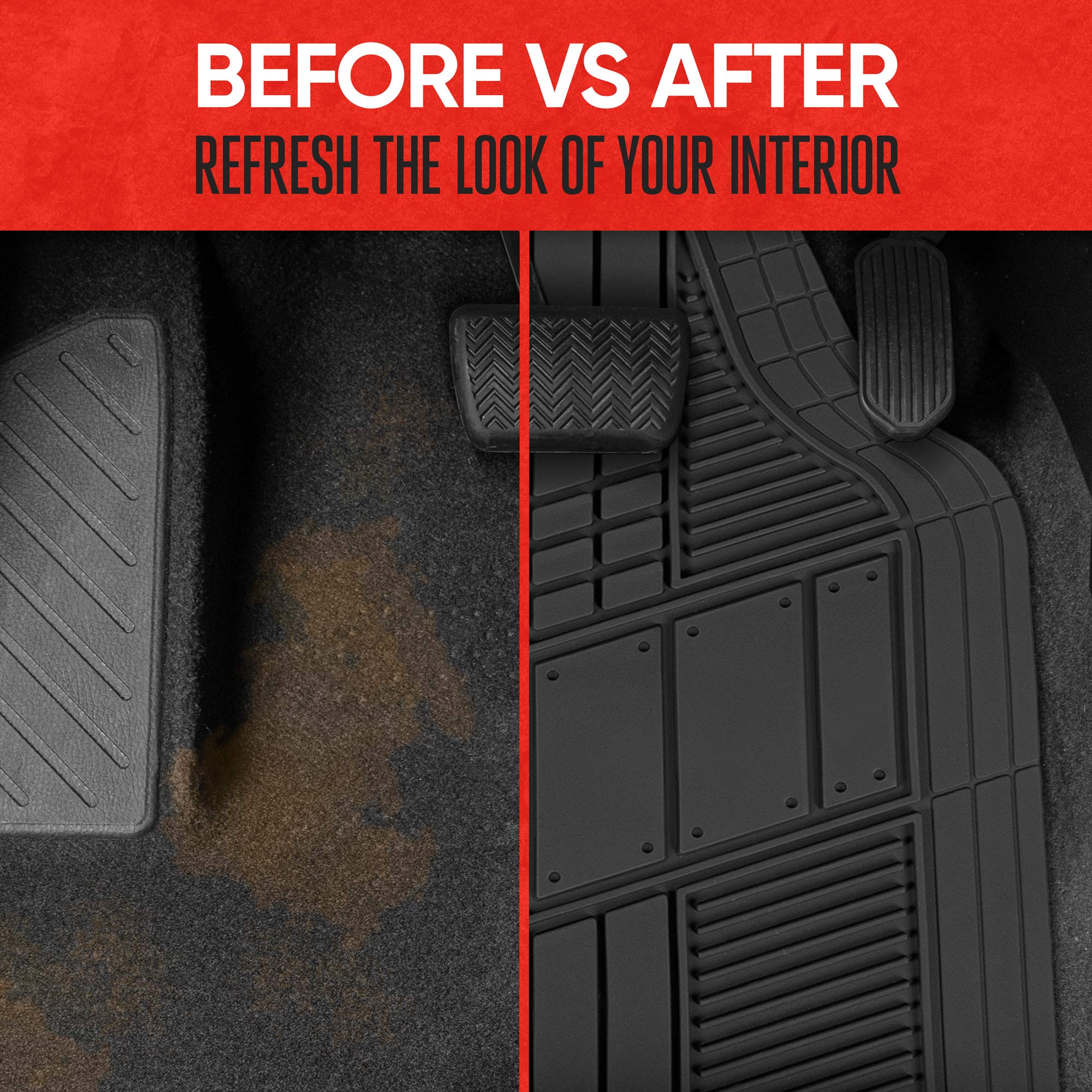 Motor Trend FlexTough Black All-Weather Car Floor Mats Full Set - Heavy Duty Rubber Floor Liners for SUV, Sedan & Van with Cargo Mat | Front & Rear Seat Protection | Perfect for Winter Snow, Mud & Spills