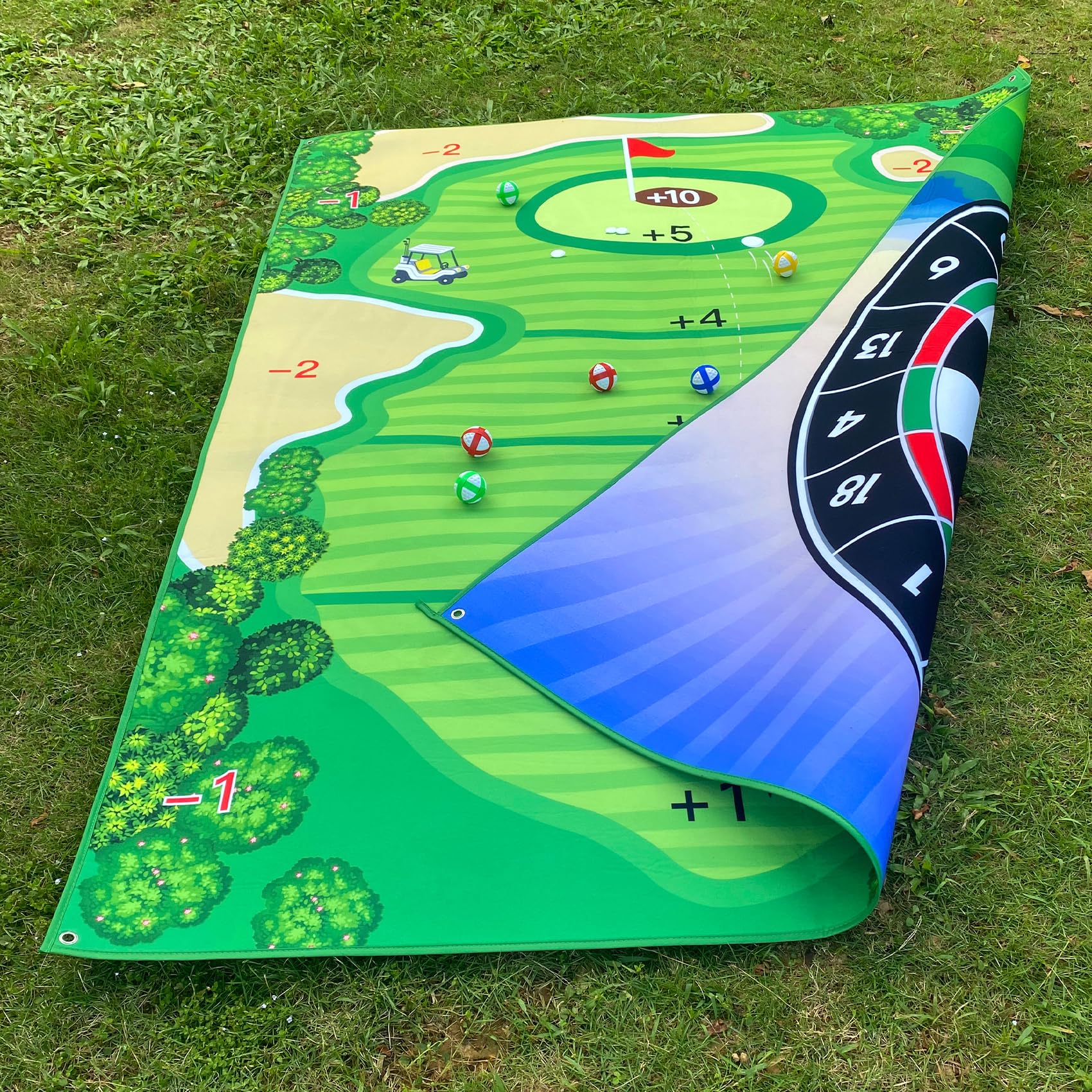 Double-Sided Golf Chipping Mat with 20 Balls - 6x5ft Indoor/Outdoor Game for Family Fun