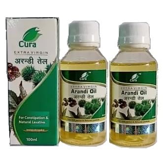 Organic CURA AYURVEDIC & UNANI Castor Oil (Arandi Oil) 200ml - Natural Laxative for Constipation Relief, Hair Growth & Body Massage | 100% Pure Cold-Pressed | For Digestive Health, Skin Care & Hair Treatment (Pack of 2 x 100ml)