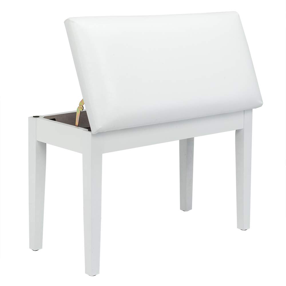 Bonnlo White Duet Piano Bench - Wooden Keyboard Bench with Storage & Padded Cushion - Perfect for Home, Studio, and Music Classrooms