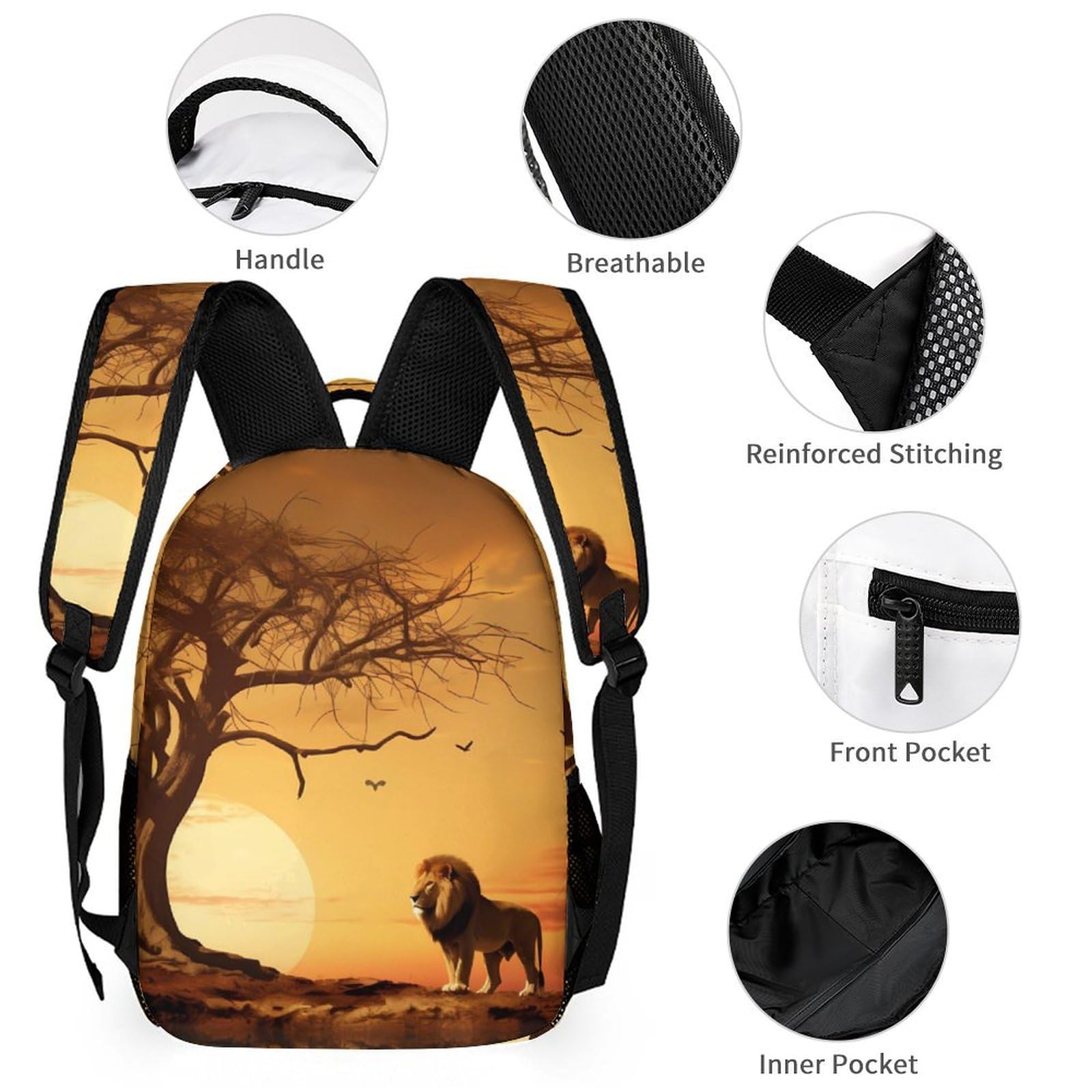 King Lion 3-Piece Backpack Set - Laptop Daypack, Insulated Lunch Tote Bag & Pencil Case for Work, School & Travel | Durable & Stylish for Professionals & Students