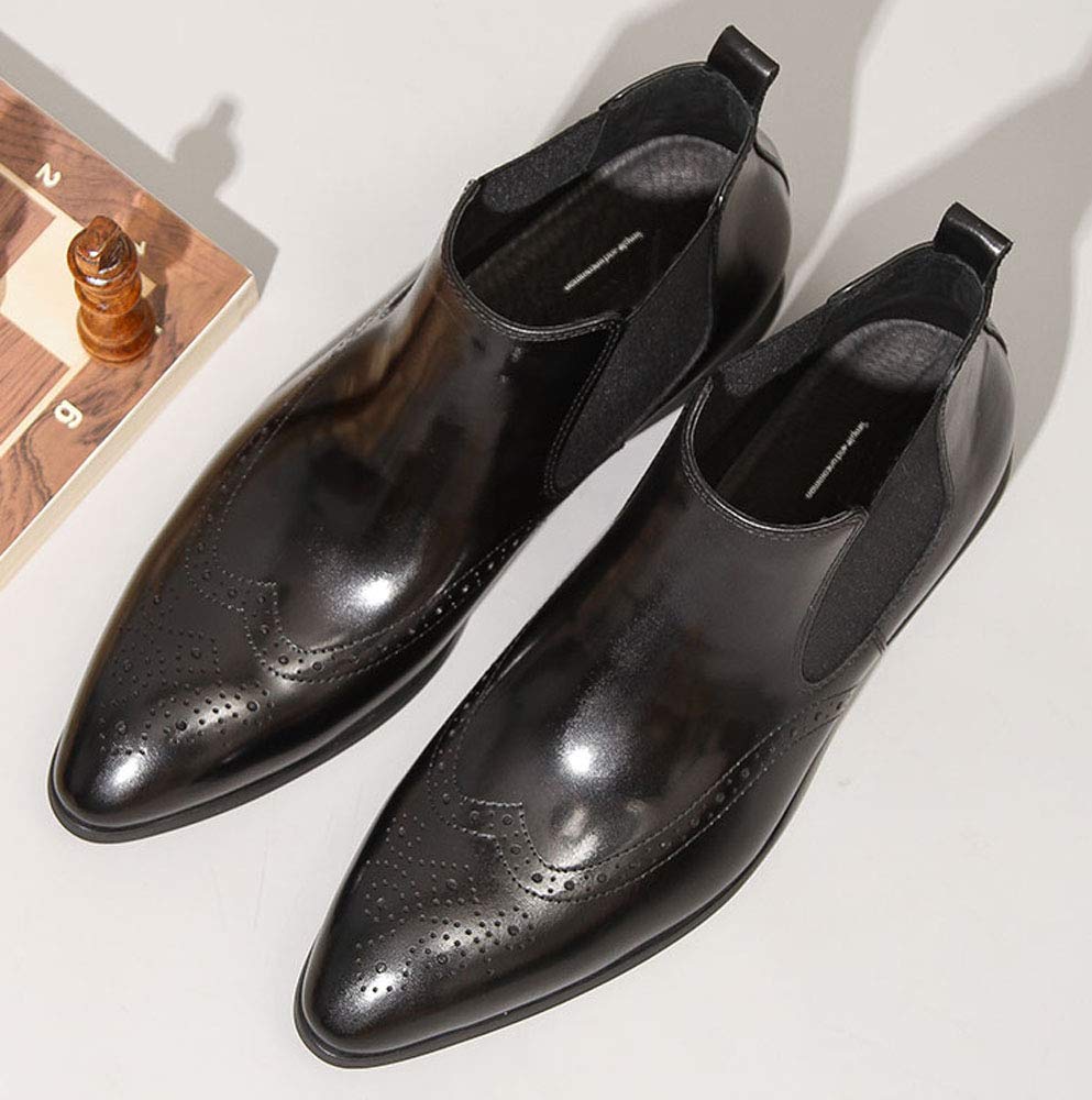 Santimon Men's Leather Chelsea Boots - Slip On Dress Ankle Boots with Brogue Detailing - Black - Perfect for Casual, Business & Formal Occasions