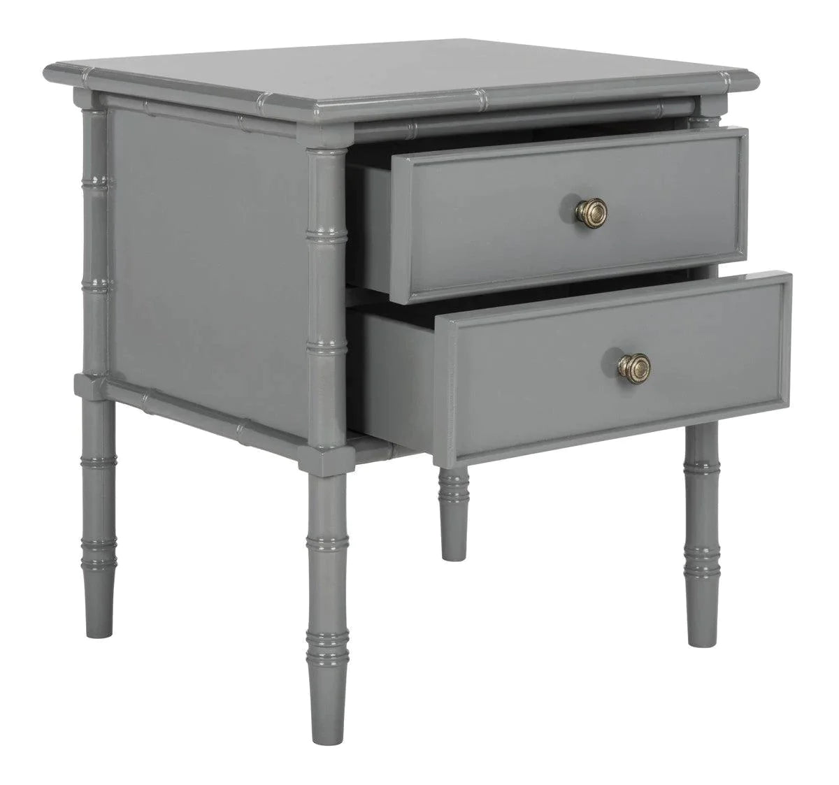 Coastal Grey Bamboo Nightstand with 2 Drawers - Modern Bedside Table for Bedroom, Living Room, or Office Storage