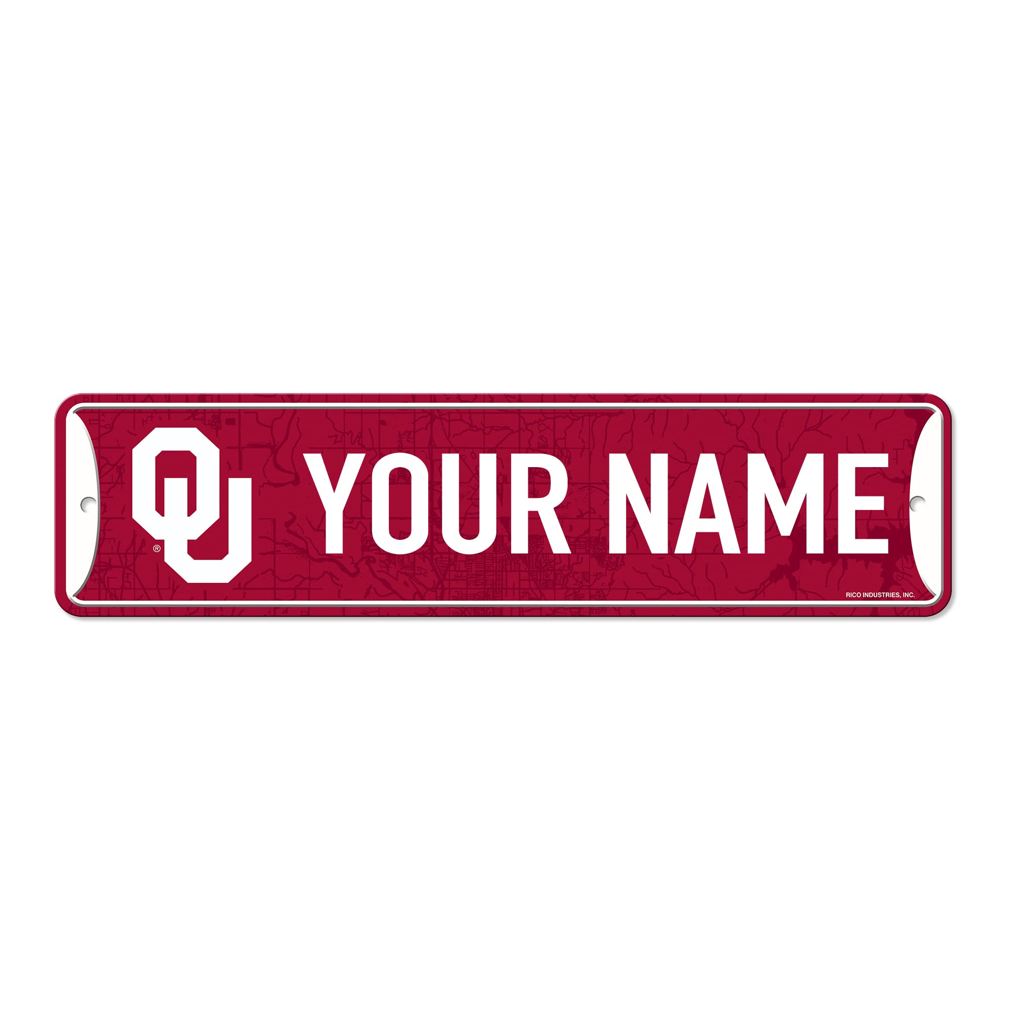 Rico Industries NCAA Oklahoma Sooners Personalized Metal Street Sign 4x15 Inch - College Football Fan Gift, Home Decor for Bedroom, Office & Man Cave - Perfect for Game Room, Dorm & Sports Themed Spaces