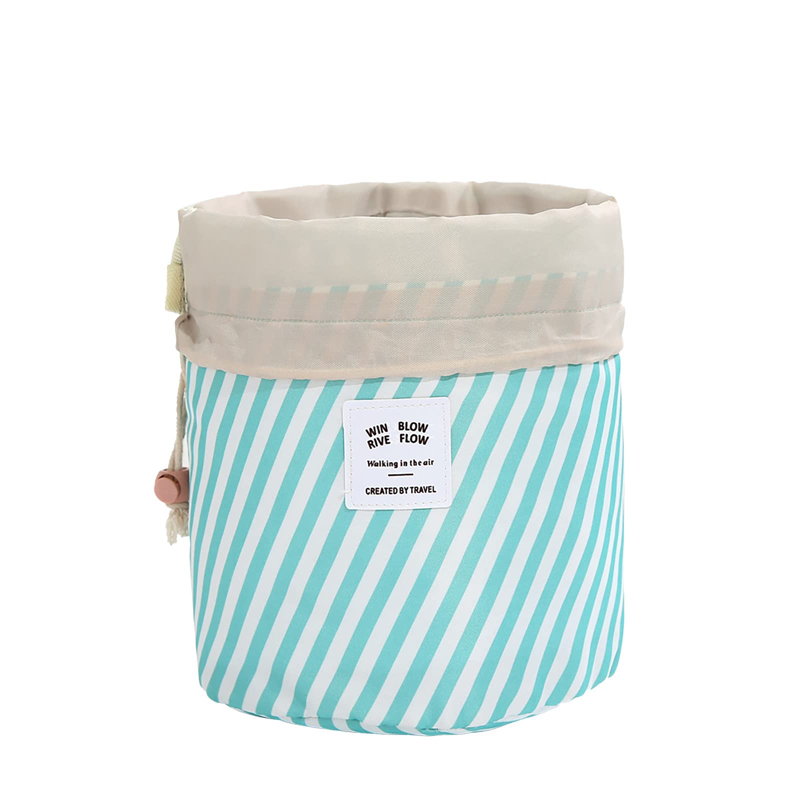 Round Travel Cosmetic Bag - Drawstring Toiletry Pouch for Gym & Trips (Blue)