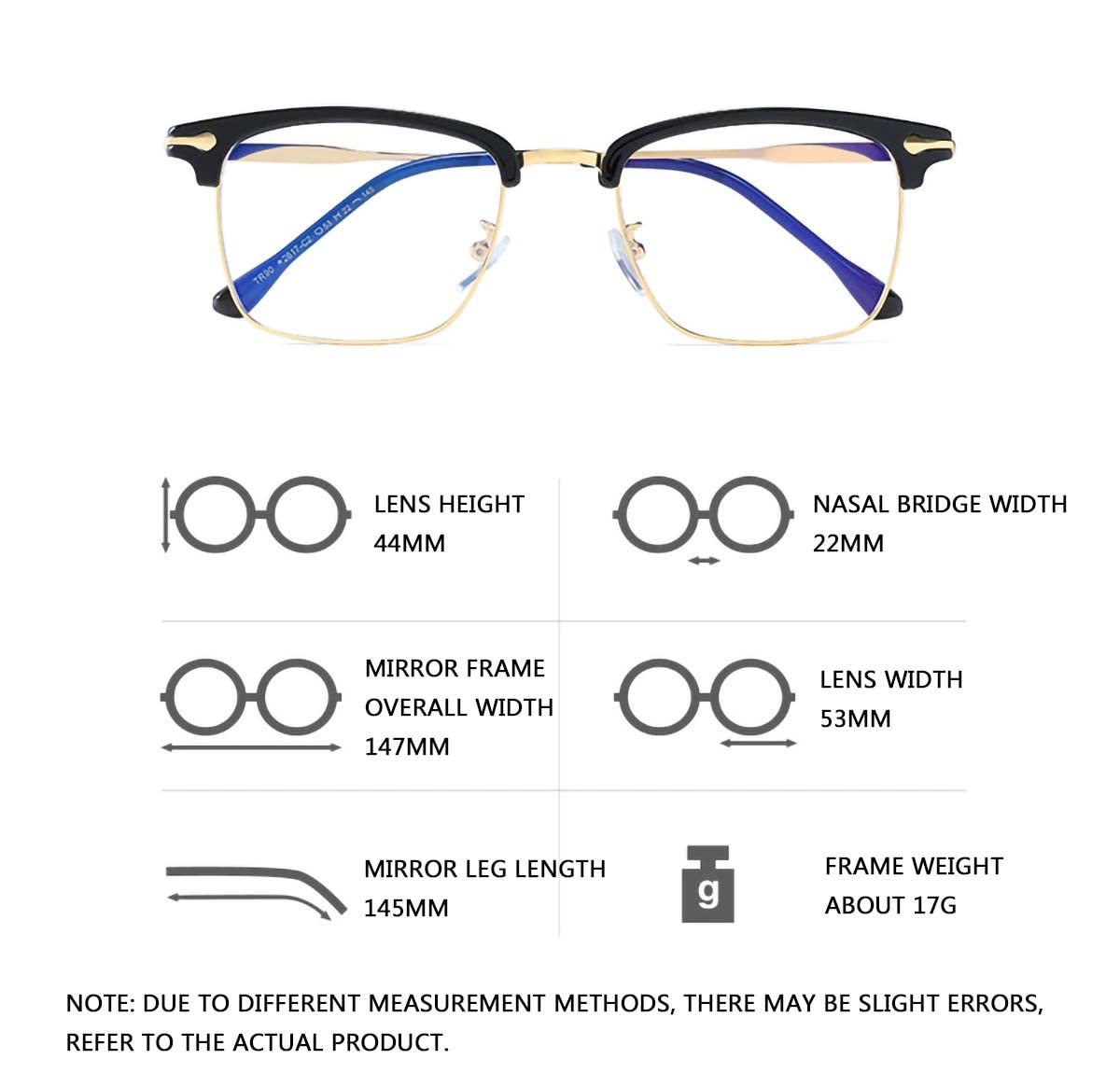 Retro Half Frame Nearsighted Glasses for Men & Women - Vintage Metal Distance Eyewear for Reading, Driving & Daily Use