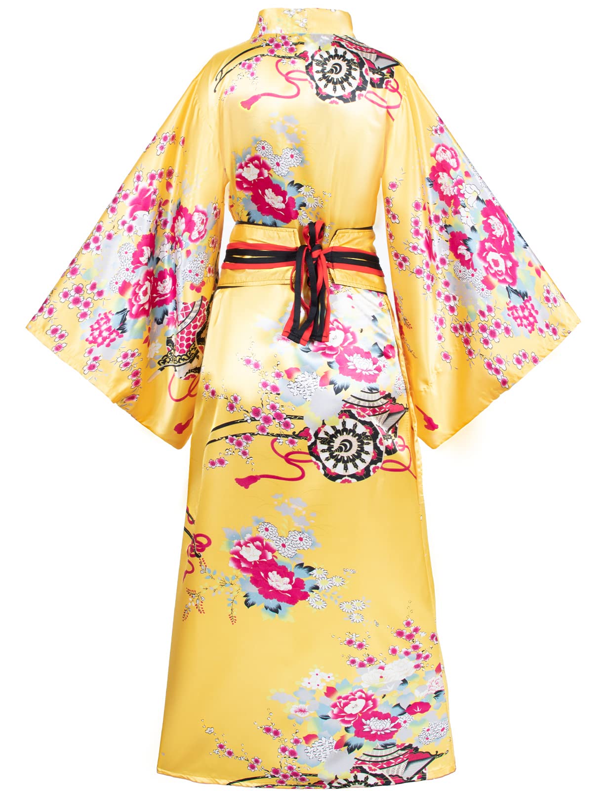 Japanese Anime Women's Kimono Robe - Geisha Yukata Sweet Dress with Blossom Satin Bathrobe & Sleepwear Set - Perfect for Cosplay, Halloween Costume, Spa Relaxation and Themed Parties
