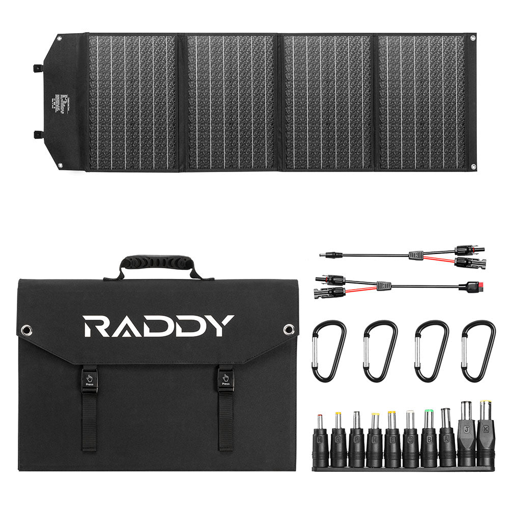 Raddy SP120 120W Foldable Solar Panel with DC/USB/QC3.0/Type C Outputs - Portable Solar Charger for Camping, Hiking, RV & Emergency Power Supply