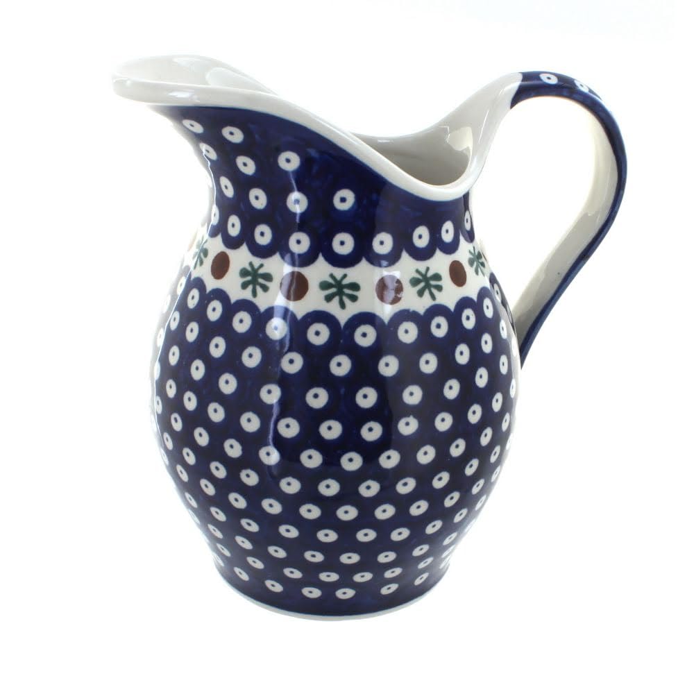 Handmade Blue Rose Polish Pottery Pitcher - Nature Inspired Ceramic Water Pitcher for Home Decor, Kitchen & Garden Use