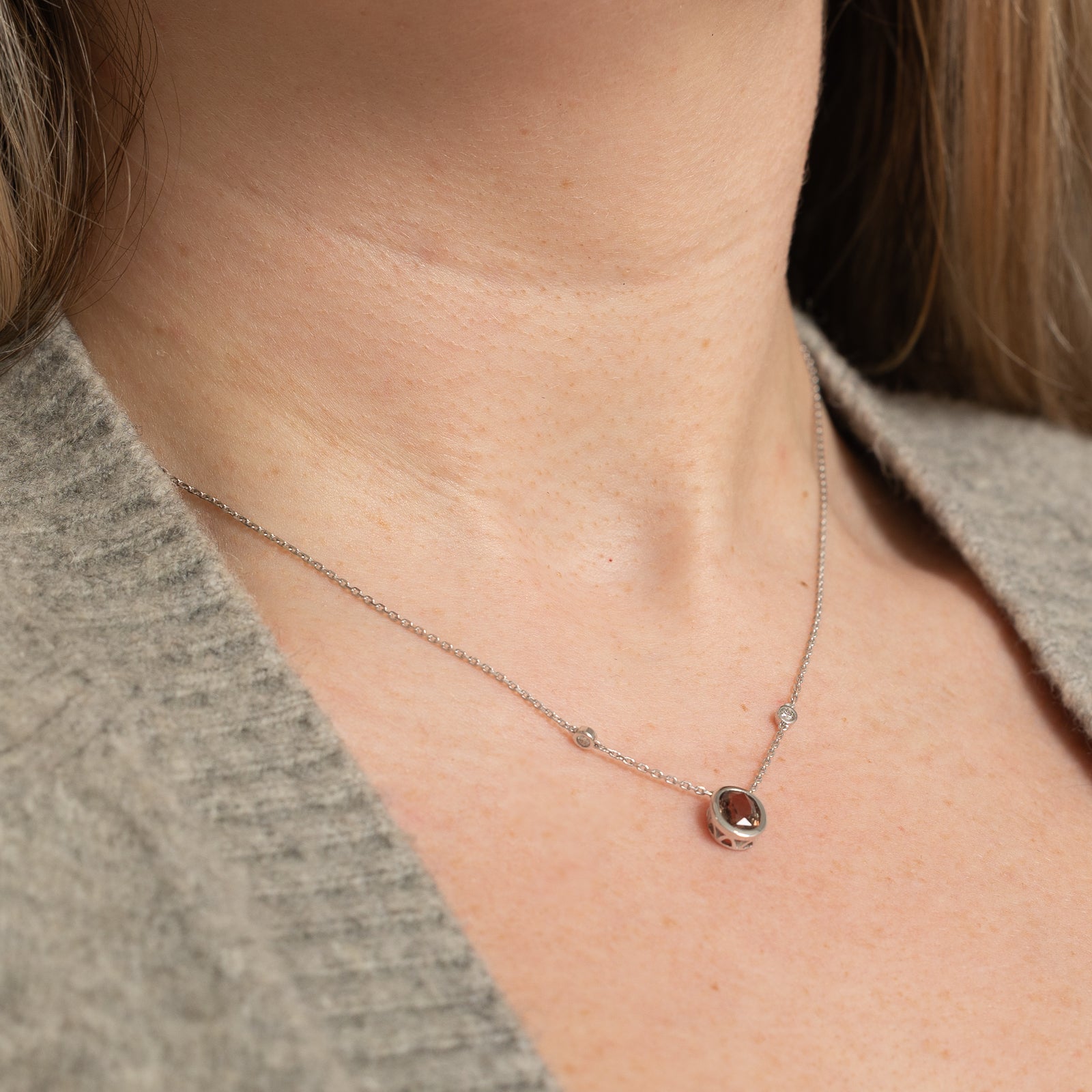 1.42ct GIA Certified Pinkish Brown Sapphire & Diamond Necklace | 0.06ctw Diamond Accents | 16
