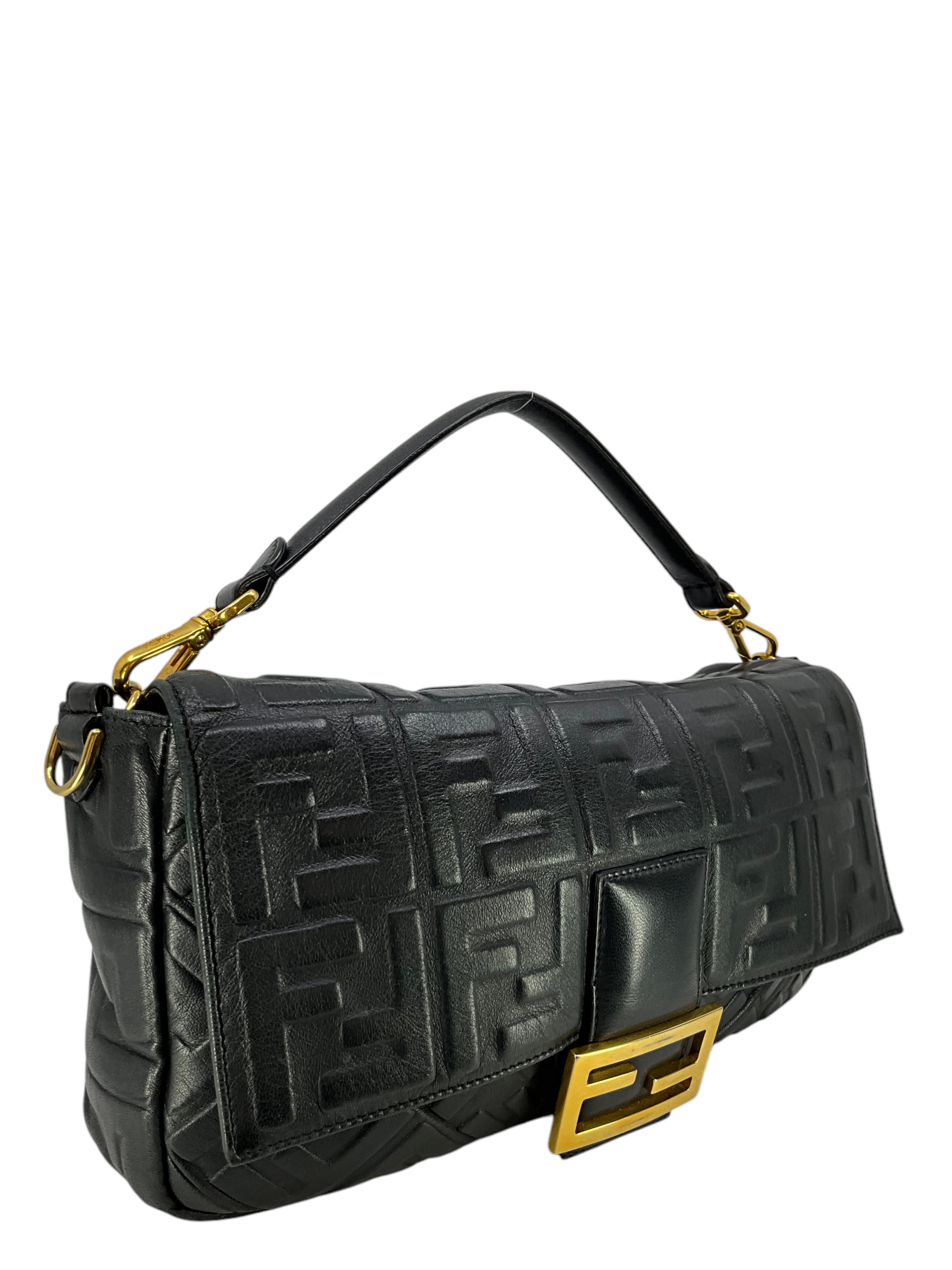 FENDI Nappa Leather FF 1974 Embossed Baguette Shoulder Bag - Luxury Designer Handbag for Women, Perfect for Evening Parties & Date Nights