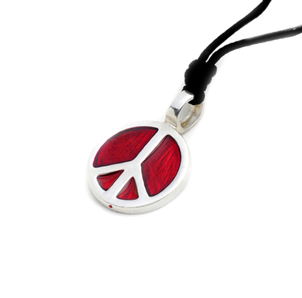 Red Peace Sign Silver Pewter Charm Necklace Pendant - Stylish Bohemian Jewelry for Women, Gift for Hippie & Festival Lovers - Perfect for Music Festivals, Concerts & Everyday Wear