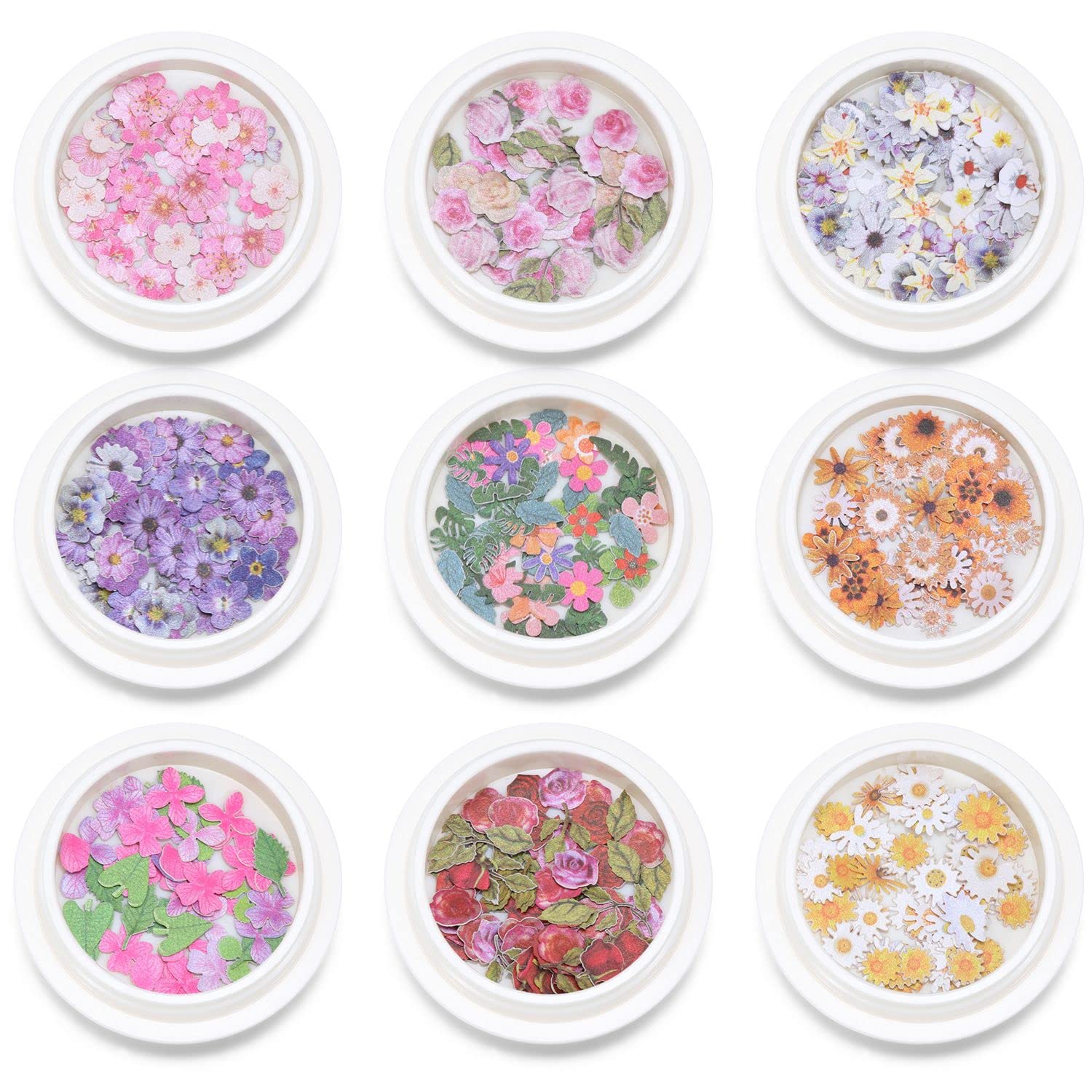 9 Boxes Nail Art Sequins - Glitter Flakes & Daisy Flowers for Romantic Nail Designs | DIY Manicure