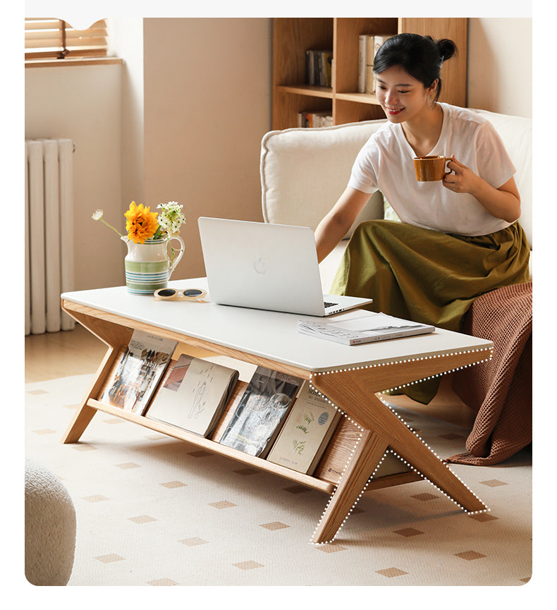 Solid Oak Wood Modern Rocking Coffee Table - Stylish and Durable Living Room Centerpiece for Cozy Home Decor