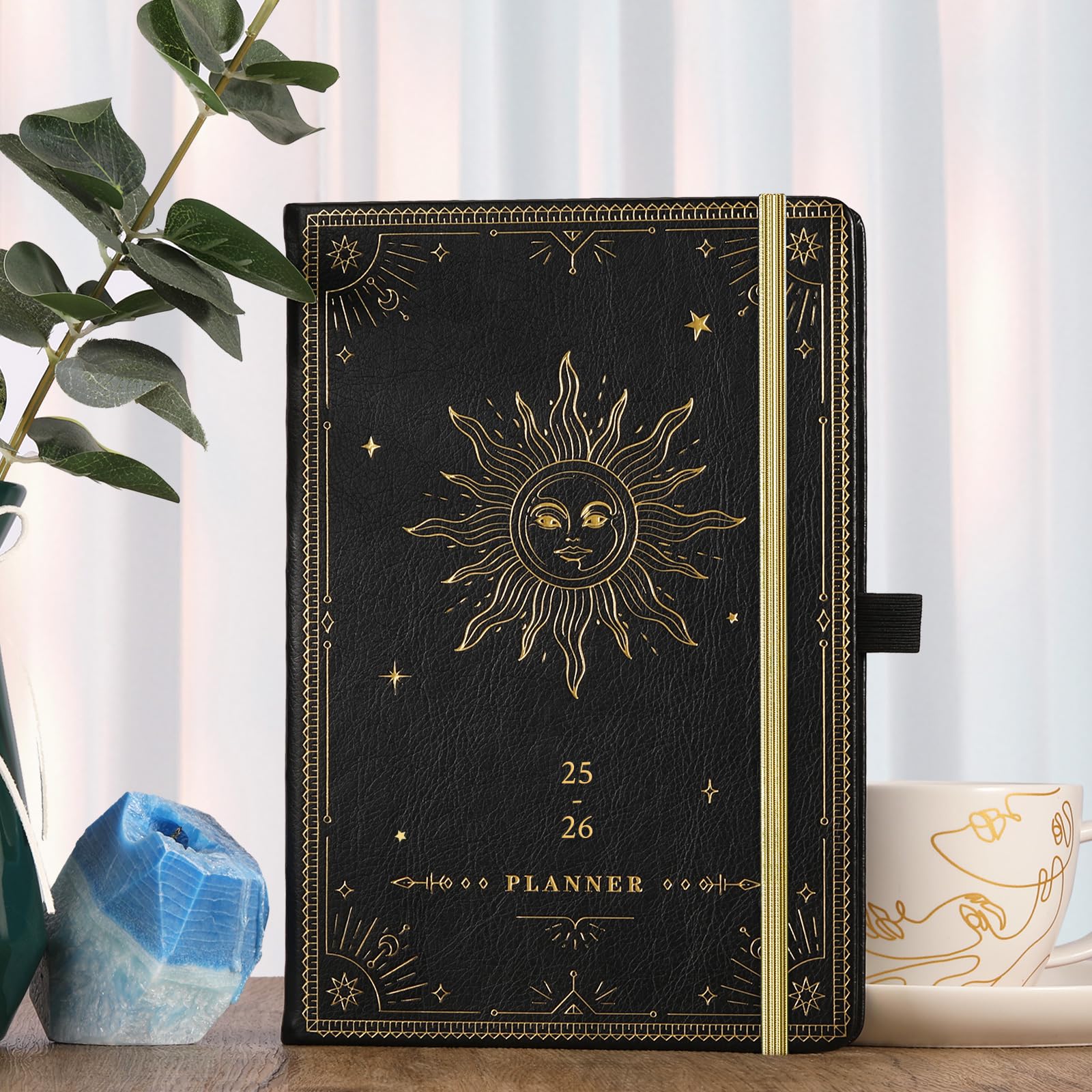 Artfan 2025-2026 Academic Planner - Premium Leather Cover Weekly Planner with Gold Foil Stamping, July 2025 to June 2026, Includes 25 Note Pages & Accordion Pocket for School, College, Office & Personal Organization (Black)