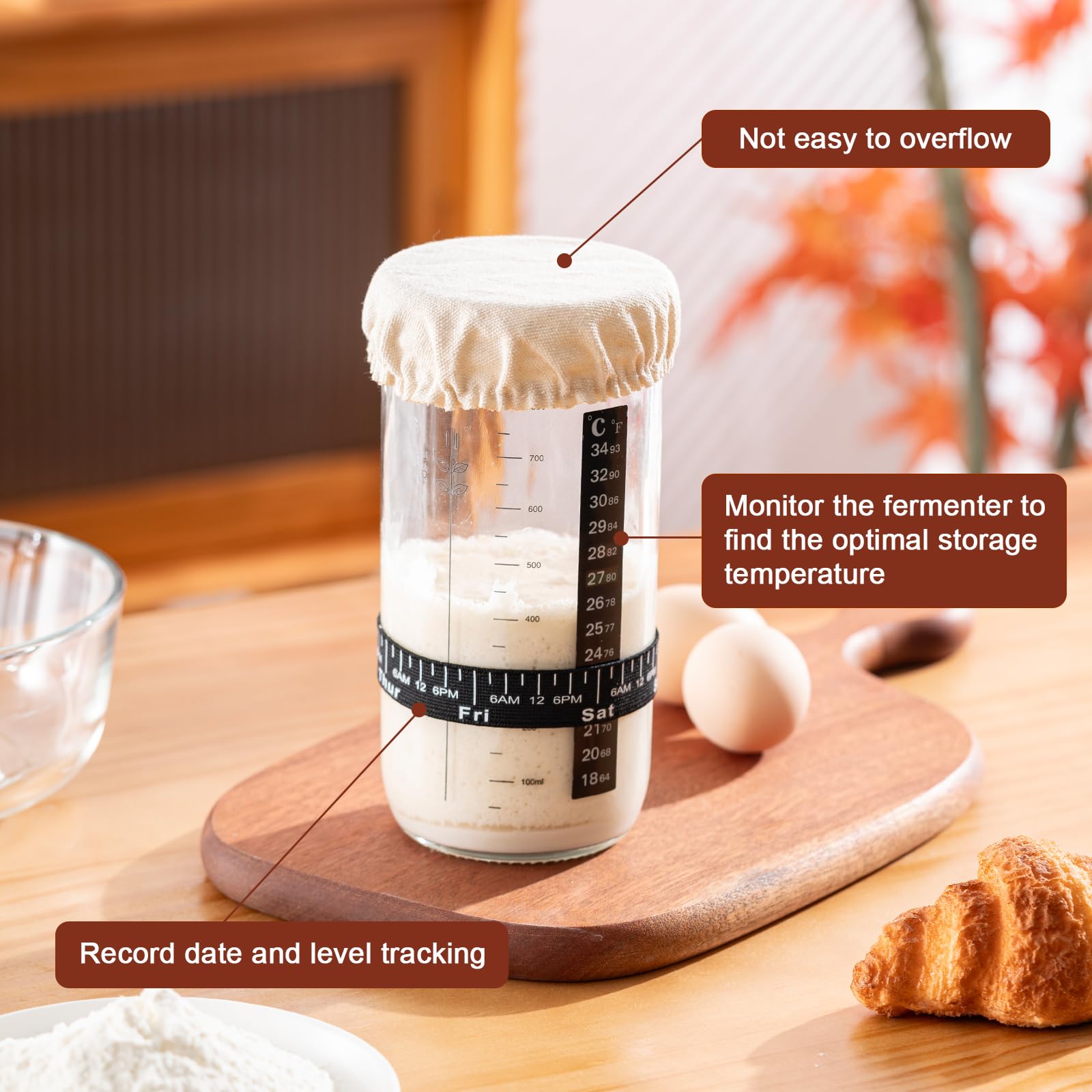 BOOMIBOO 32oz Large Capacity Sourdough Bread Baking Kit - Glass Fermentation Jar with Lid & Instruction Book - Perfect for Homemade Bread, Artisan Baking & Sourdough Starter Storage