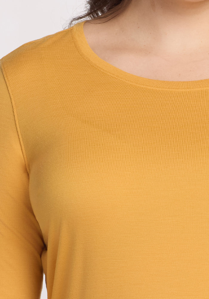 Jenny Women's 3/4 Sleeve Crew Neck T-Shirt in Marigold - Perfect for Casual Outfits, Office Wear & Everyday Comfort