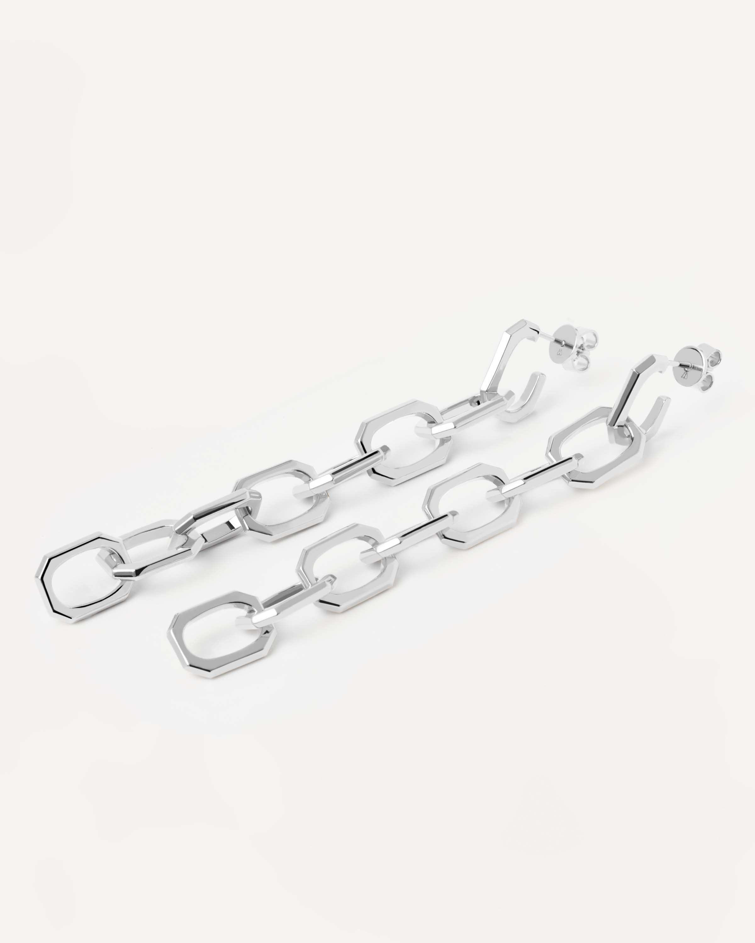 Endless Signature Chain Silver Earrings for Women - Elegant Dangle Hoop Earrings for Everyday Wear & Special Occasions