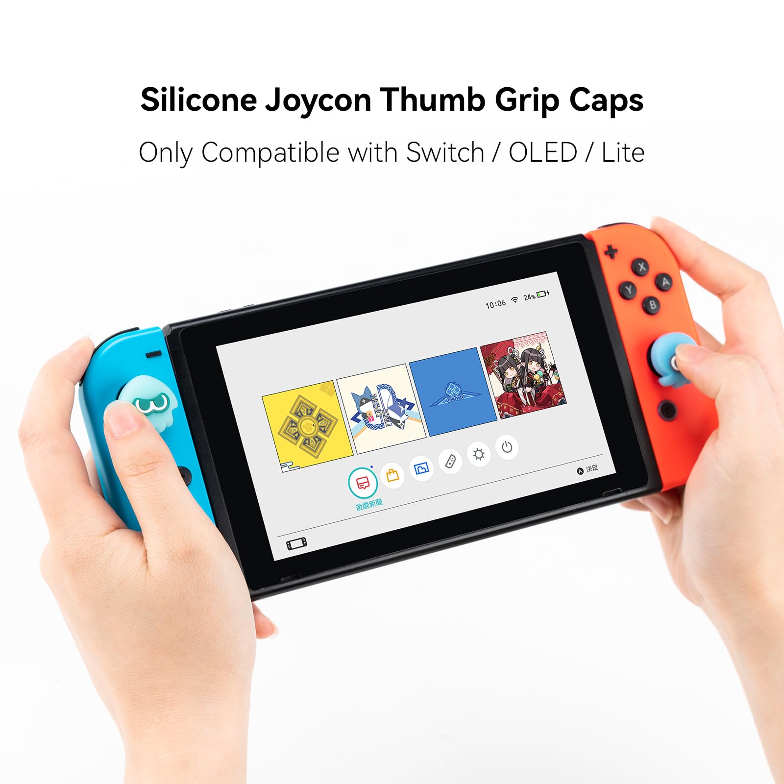 Nintendo Switch Joycon Thumb Grip Caps - Soft Silicone Joystick Cover Compatible with Switch/OLED/Lite (4PCS Squid & Octopus Luminous-Cyan&Green) - Perfect for Splatoon Gaming & Long Play Sessions