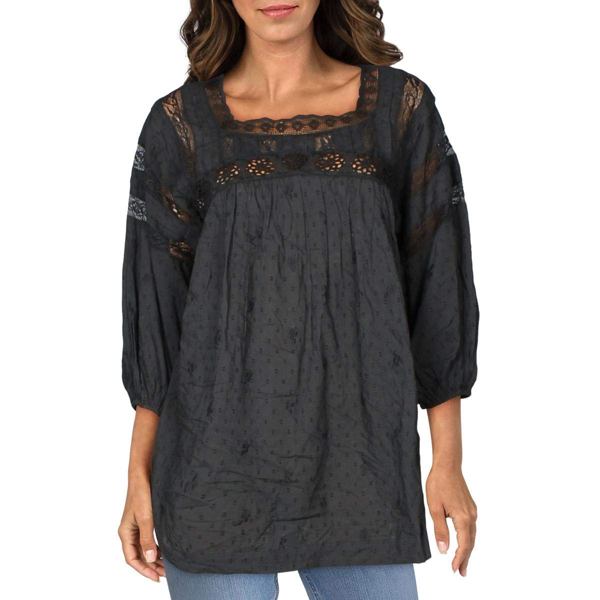 Free People Women's Azalea Lace Tunic Top - Boho Chic Blouse for Casual Wear, Date Night & Summer Outfits