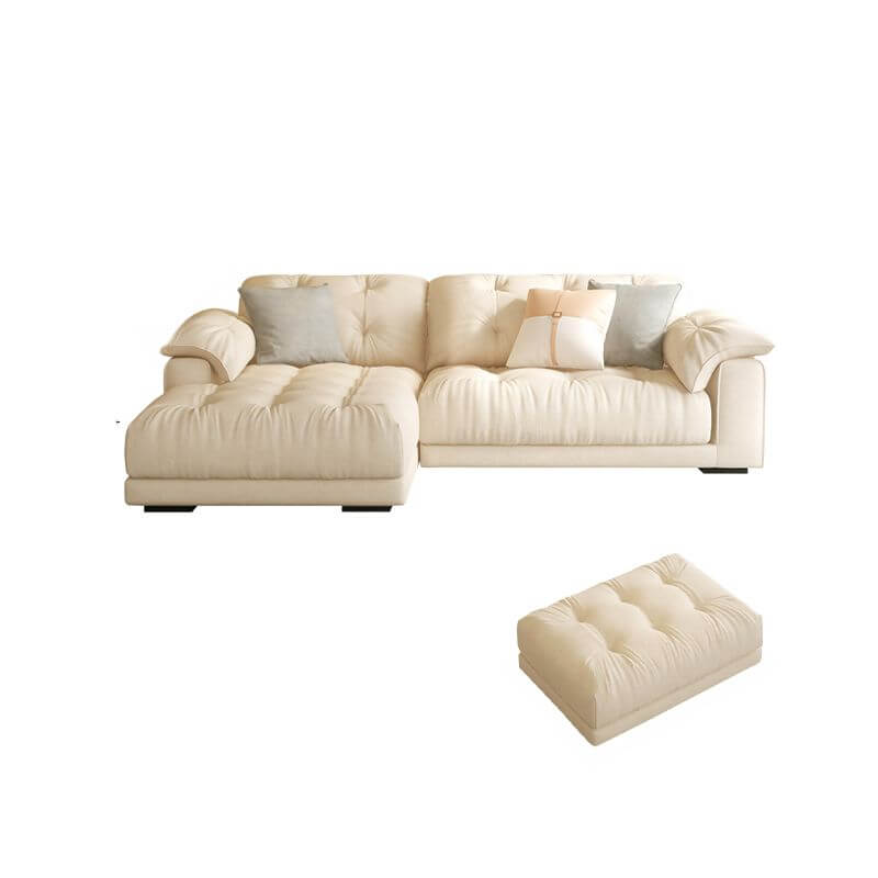 Tufted L-Shaped Sofa Chaise in Cream with Concealed Support & Pine Frame - Perfect for Living Rooms, Home Theaters and Small Spaces