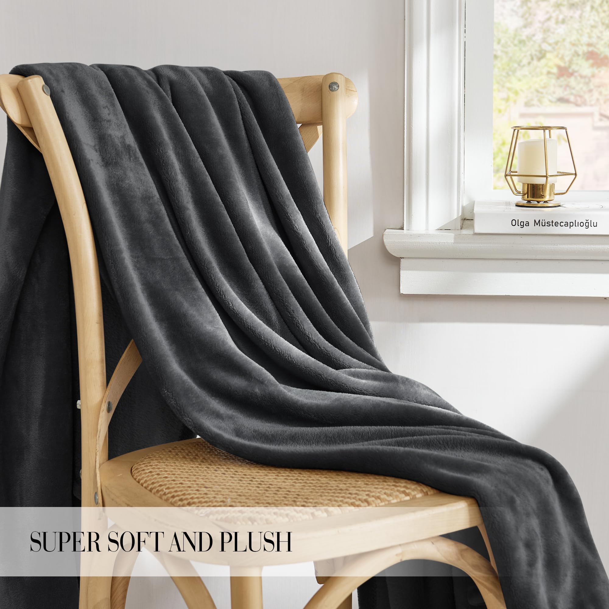 RYB HOME Soft Flannel Blanket - Twin Size Grey Lightweight Thermal Fuzzy Bed Blanket for Couch, Bed, Sofa - Perfect for Travel, Camping & Home Use (60