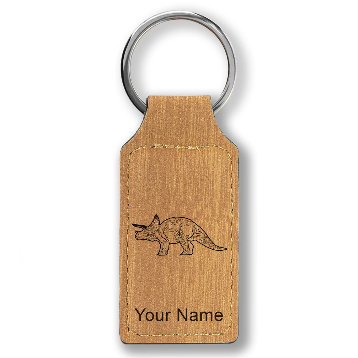 Custom Engraved Triceratops Dinosaur LaserGram Rectangle Keychain - Personalized Gift for Dino Lovers, Kids & Collectors - Perfect for Home, Office, Car Keys & Backpacks
