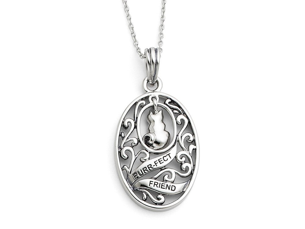 Vintage Sterling Silver Cat Pendant Necklace - 18 Inch Animal Lover Jewelry for Women - Perfect Gift for Cat Owners & Pet Lovers