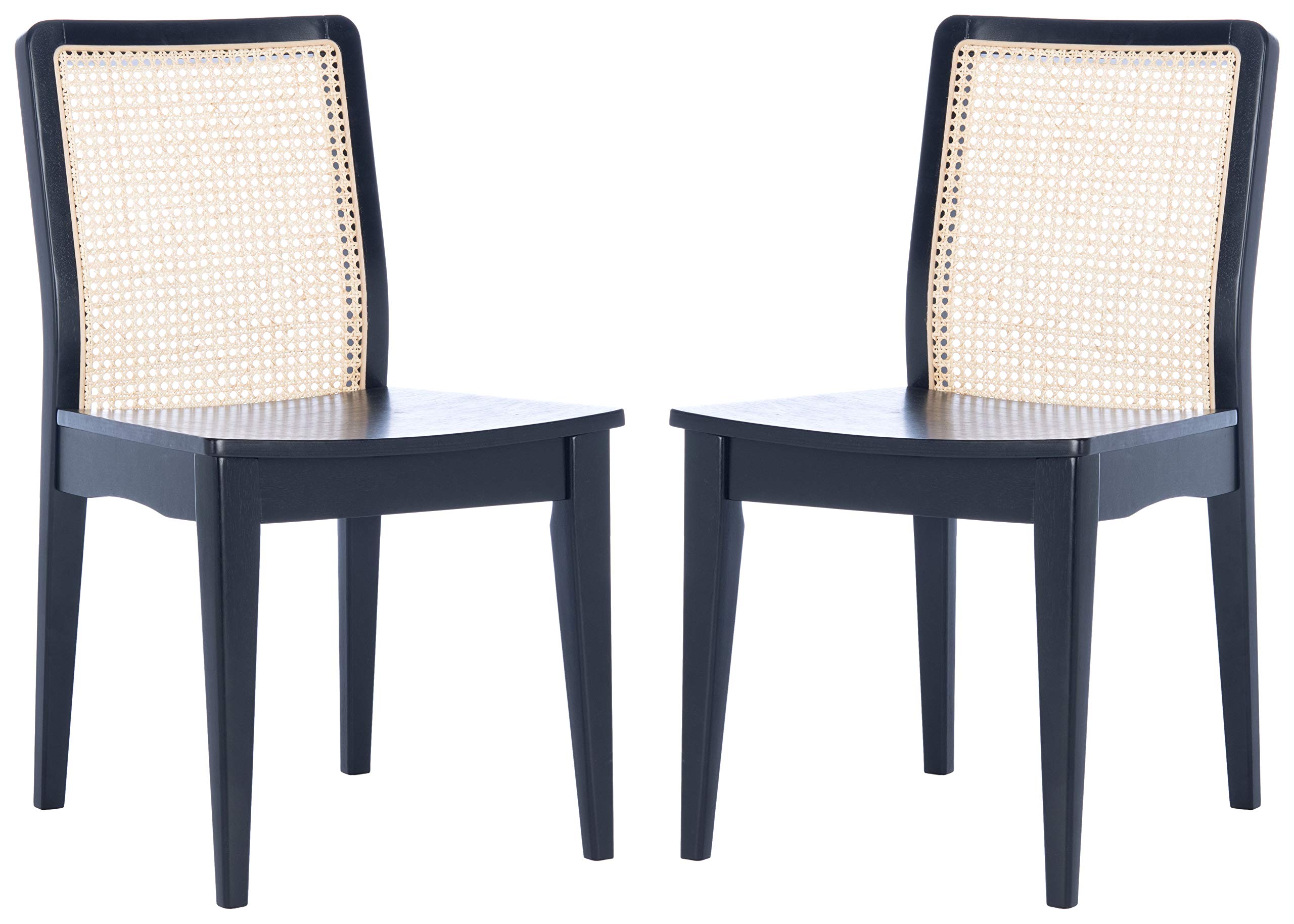 SAFAVIEH Benicio Rattan Dining Chairs Set of 2 - Black & Natural Woven Seat - Modern Bistro Style for Indoor/Outdoor Use - Perfect for Patio, Dining Room, or Kitchen Decor - DCH1005C-SET2