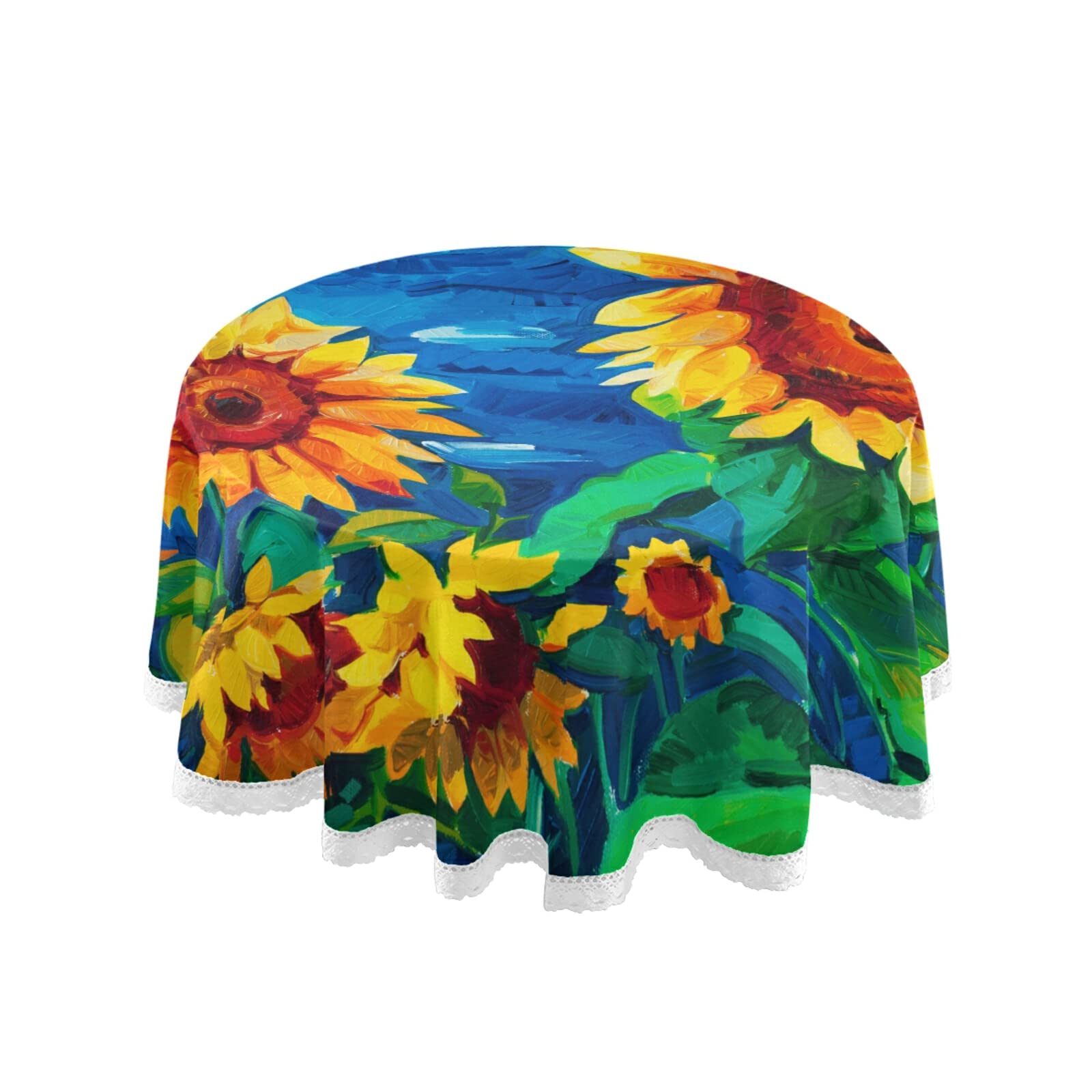Van Gogh Sunflower Oil Painting Style Tablecloth - 60 Inch Round Washable Polyester Table Cover for Kitchen, Dining, Wedding, Party & Banquet | Reusable & Durable for Everyday Use & Special Occasions