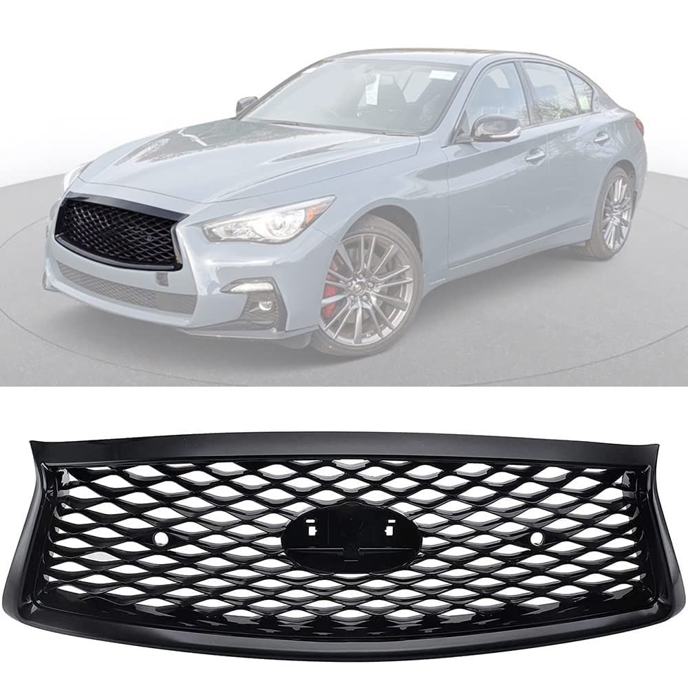 Glossy Black Front Grille Compatible with Infiniti Q50 Q50S 2018-2022 - JDM Style Upper Bumper Hood Grill Replacement | Upgrade Your Car's Appearance for Street Racing & Show Car Events