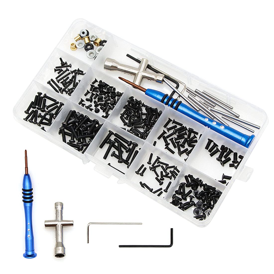 RC Screws Kit Repair Tool Box - Hardware Fasteners Replacement Bolt and Nuts Set with Hex Wrench - Compatible with Wltoys 1/14 144001 RC Car - Perfect for RC Car Maintenance and Swing Arm Pin Repair