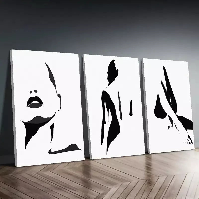 3-Piece Abstract Black and White Female Figure Framed Canvas Wall Art - 40x60cm High Quality Print | 100% Australian Made | Ready to Hang | Perfect for Living Room, Bedroom & Office Decor