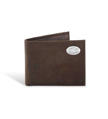Oklahoma State Genuine Leather Crazy Horse Brown Passcase Wallet - Slim RFID Blocking Bifold Wallet for Men, Perfect for Everyday Carry & Travel