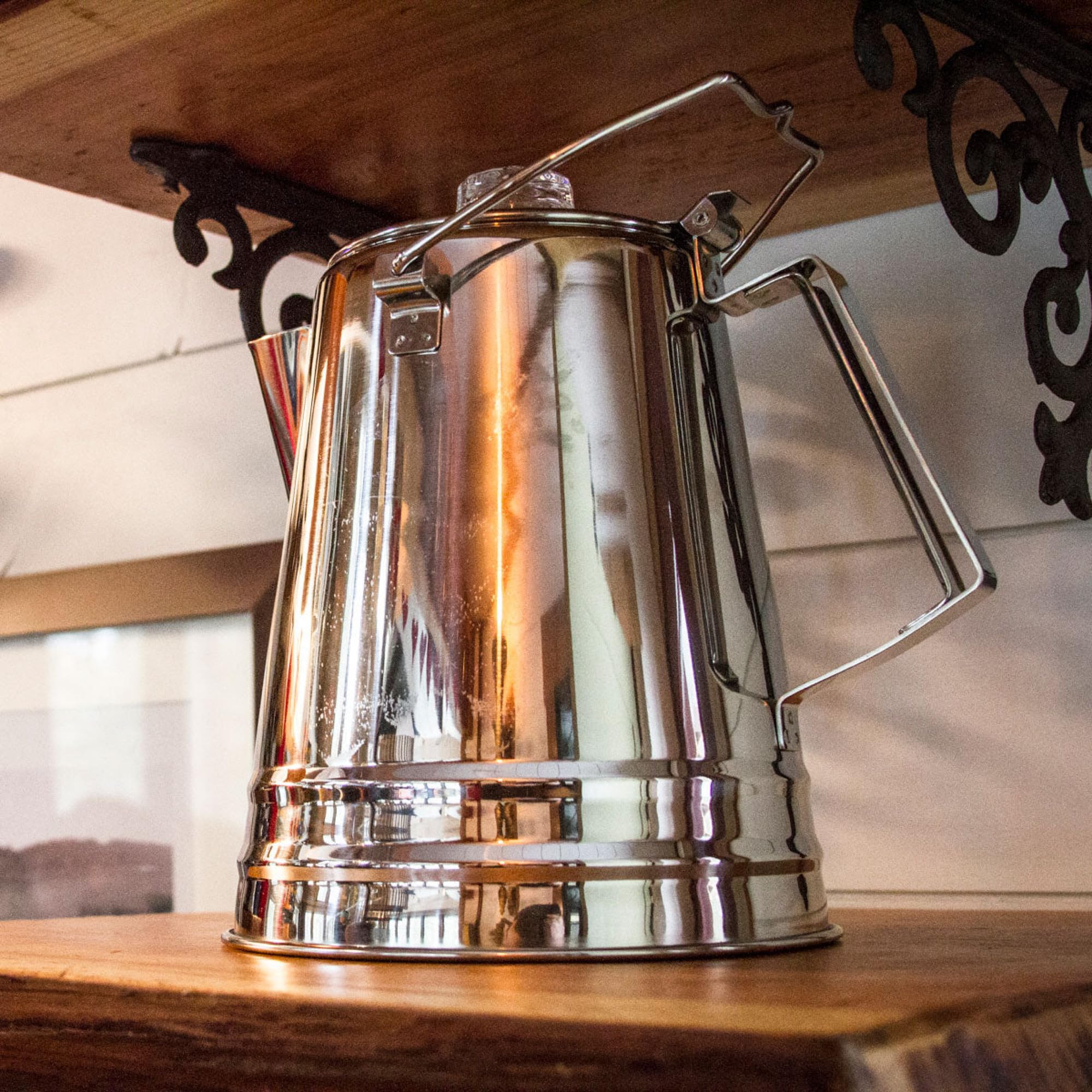 GSI Outdoors Percolator Coffee Pot - Glacier Stainless Steel, Ultra-Rugged Stovetop & Campfire Coffee Maker (28 Cup) | Perfect for Group Camping, Hiking Trips & Outdoor Adventures