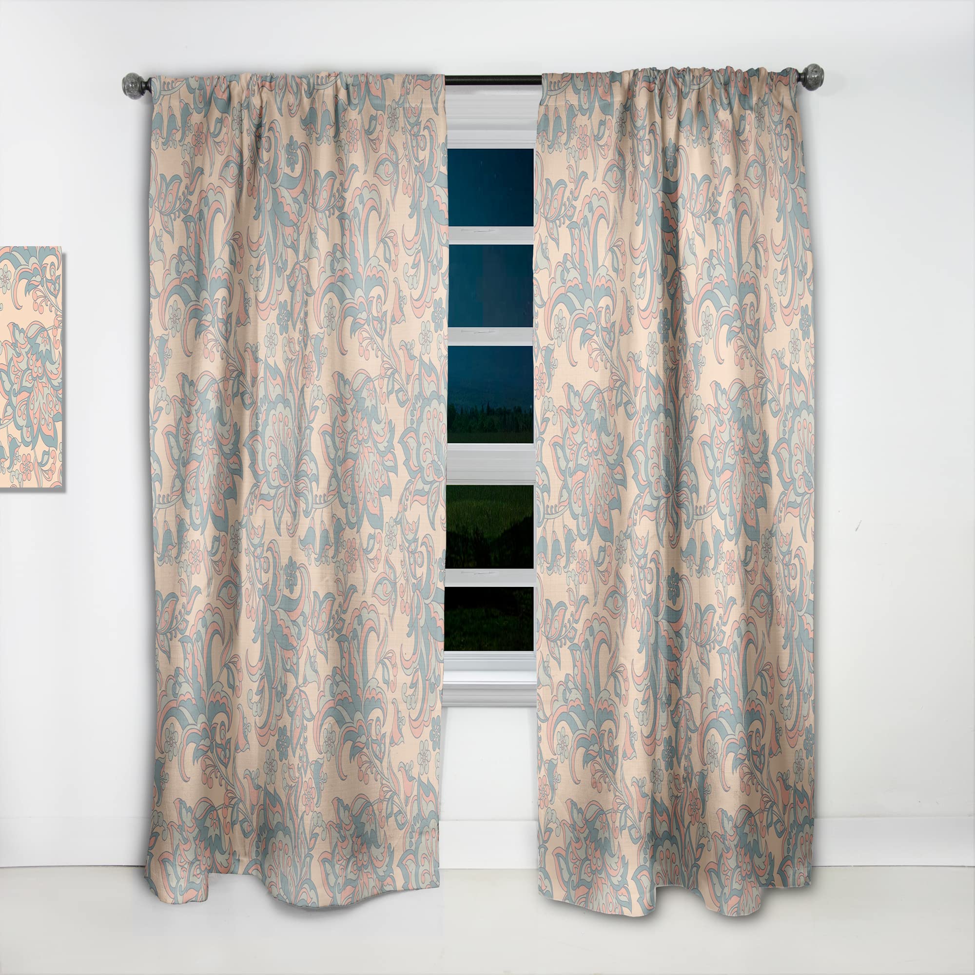 Retro Indian Floral Batik II Thermal Insulated Curtains - Single Panel 52x108 Inches - Elegant Window Treatments for Bedroom & Living Room - Perfect for Home Decor, Privacy & Light Control