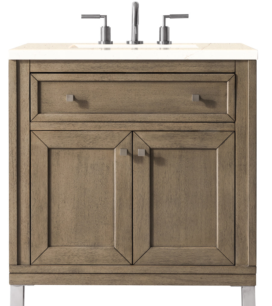 James Martin Vanities Chicago Collection 30-Inch Single Bathroom Vanity in Whitewashed Walnut with Countertop Options - Perfect for Modern Bathroom Renovations & Small Space Solutions
