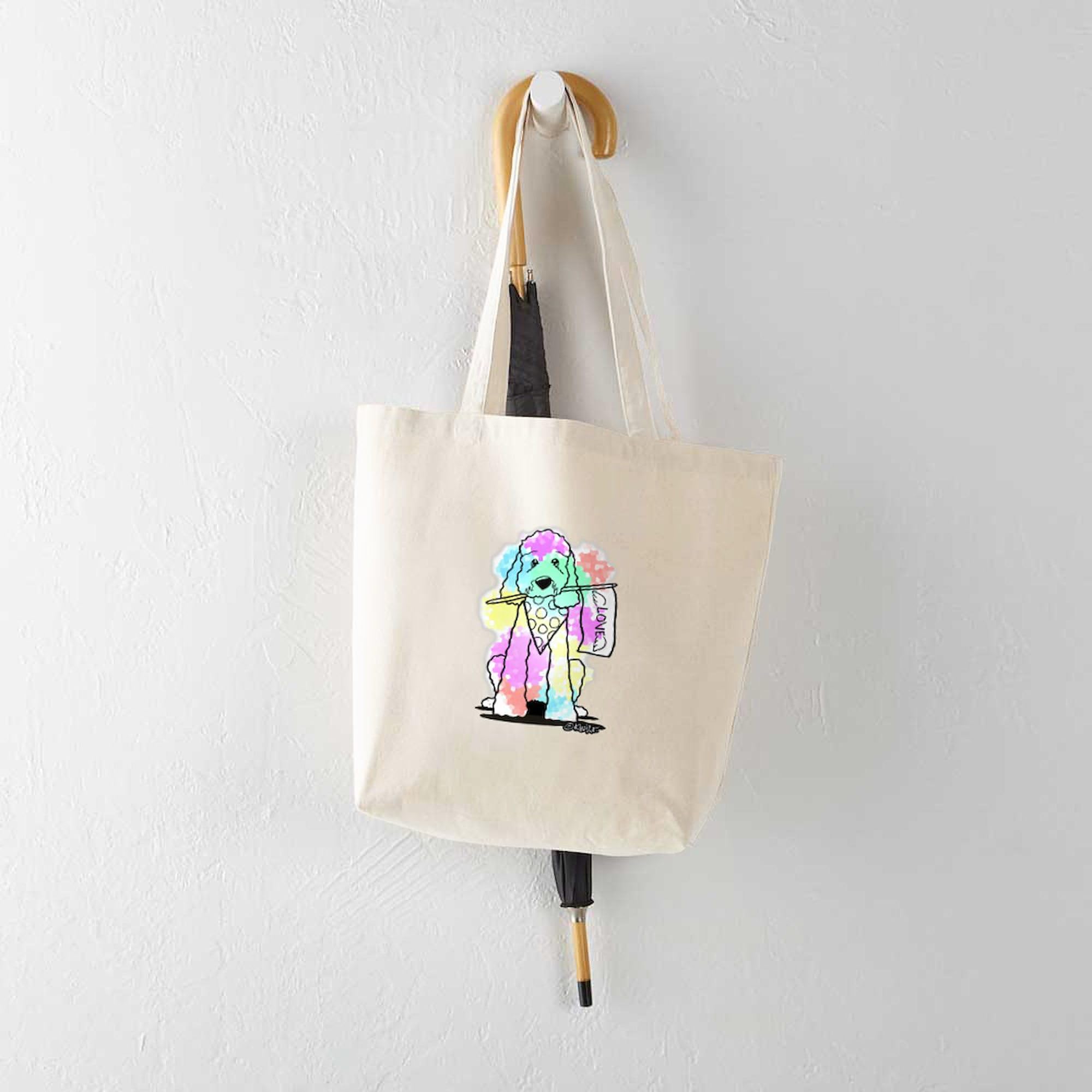CafePress Snowcone Splash Doodle Dog Tote Bag - Natural Canvas Reusable Shopping Bag for Groceries, Beach & Everyday Use