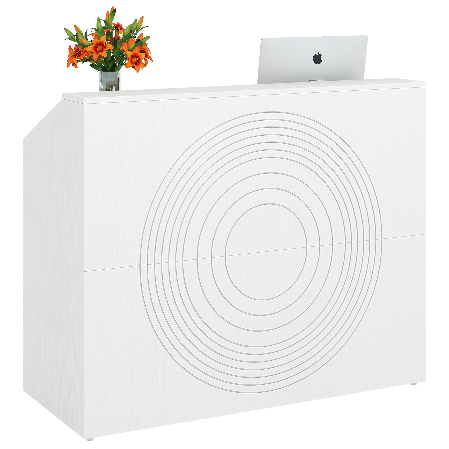47-Inch White Modern Reception Desk with Counter - Lobby, Office, Beauty Salon Checkout Table - Durable Welcome Desk for Retail Stores, Hotels & Business Spaces