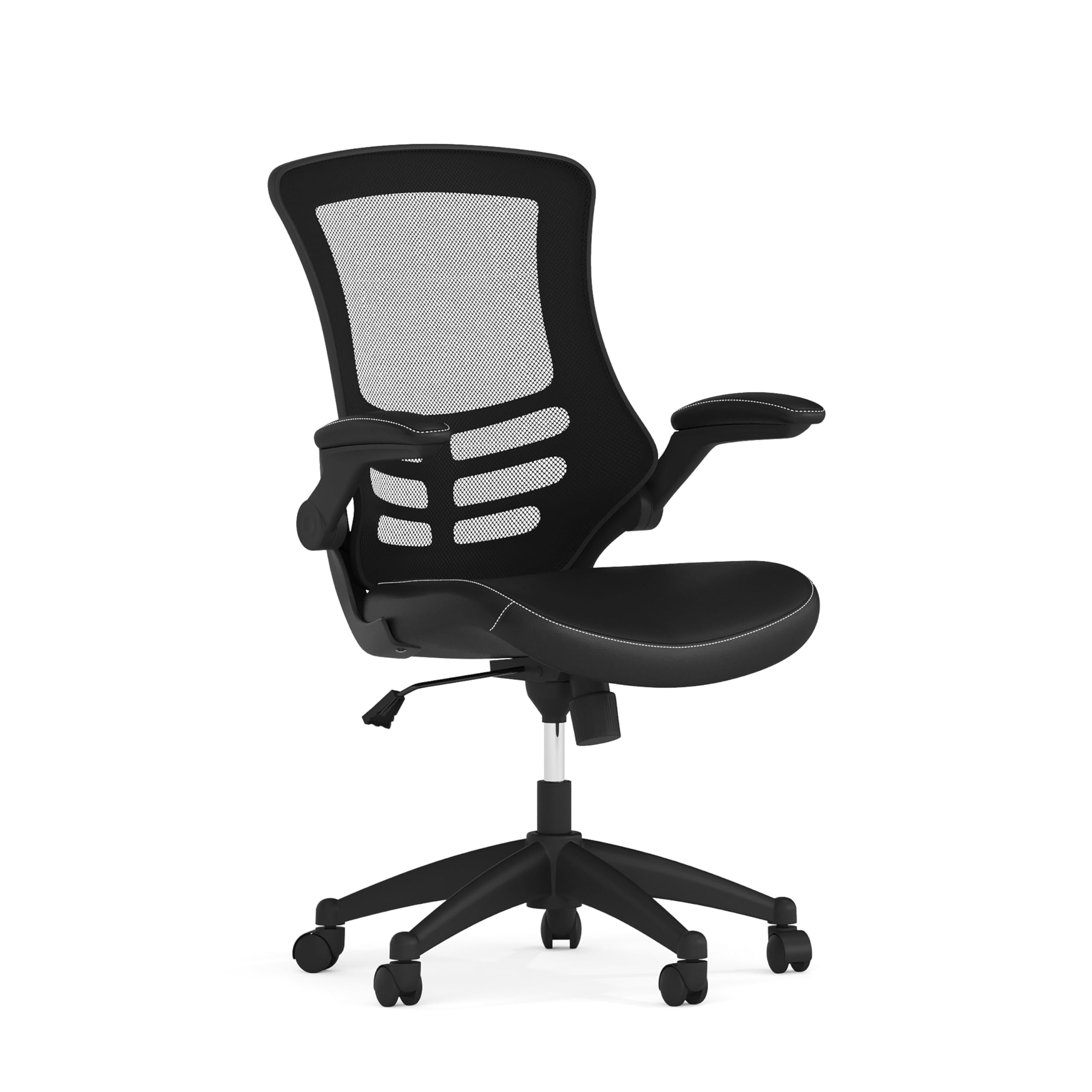 EMMA + OLIVER Ergonomic Office Chair with Wheels - Adjustable Swivel Mid-Back Mesh Chair with PU Leather Seat for Home Office, Gaming & Study - Comfortable Desk Chair for Long Hours of Work