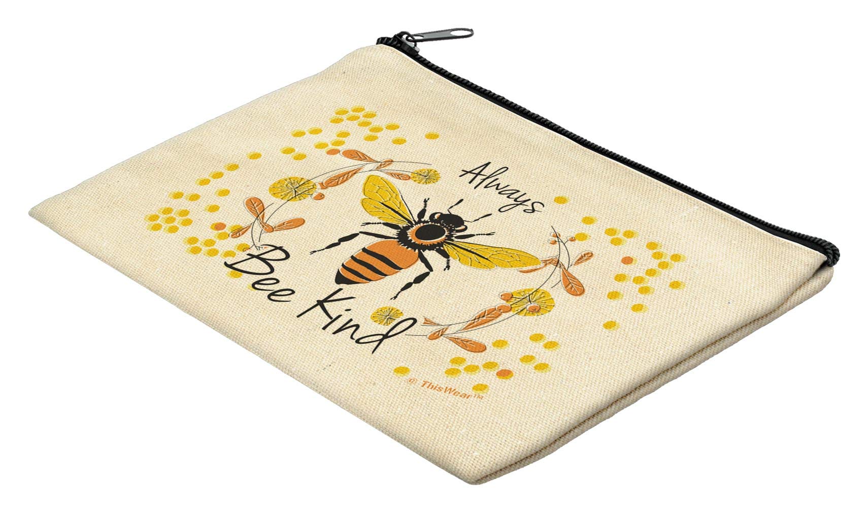 Cute Bee Themed Canvas Makeup Bag - Always Bee Kind Cosmetic Pouch with Zipper for Travel, Pencils & Gifts | Perfect for Daily Use, School & Vacation