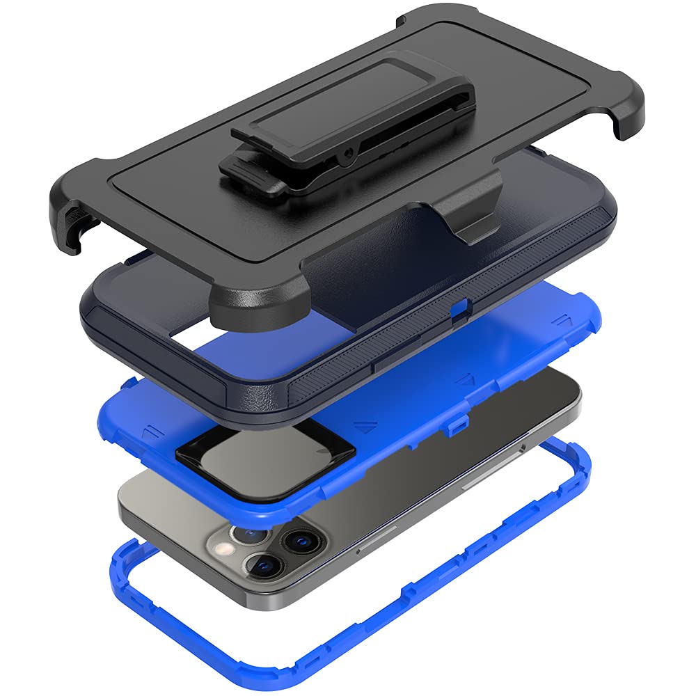 iPhone 13 Pro Max 6.7 Inch Heavy Duty Rugged Case with Screen Protector - Shockproof Full Body Protection, Built-in Kickstand & Belt Clip Holster - Perfect for Outdoor, Work & Active Lifestyle (Blue)