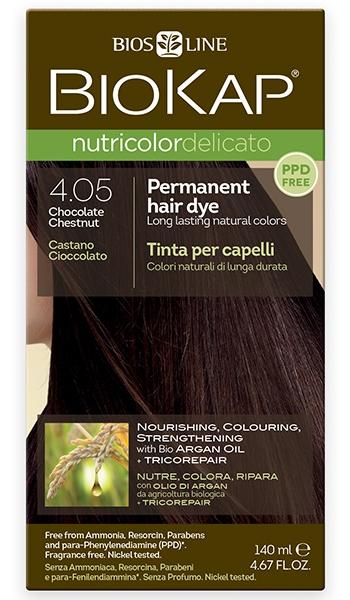 Biokap Nutricolor Delicato 4.05 Chocolate Chestnut Hair Dye - Ammonia Free Permanent Hair Color for Natural Gray Coverage - Perfect for At-Home Hair Coloring & Salon-Quality Results