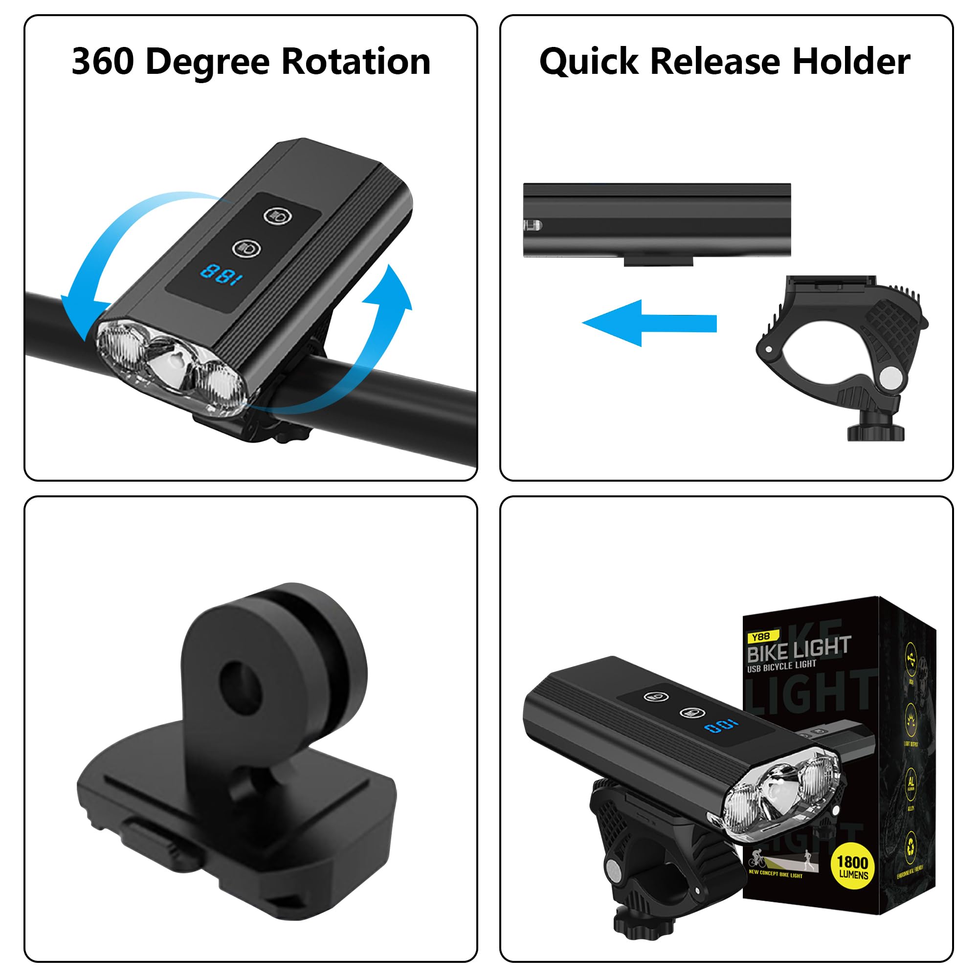 2023 Super Bright 1800 Lumen USB-C Rechargeable Bike Light with Remote - High/Low Beam Bicycle Headlight for Night Riding & Commuting