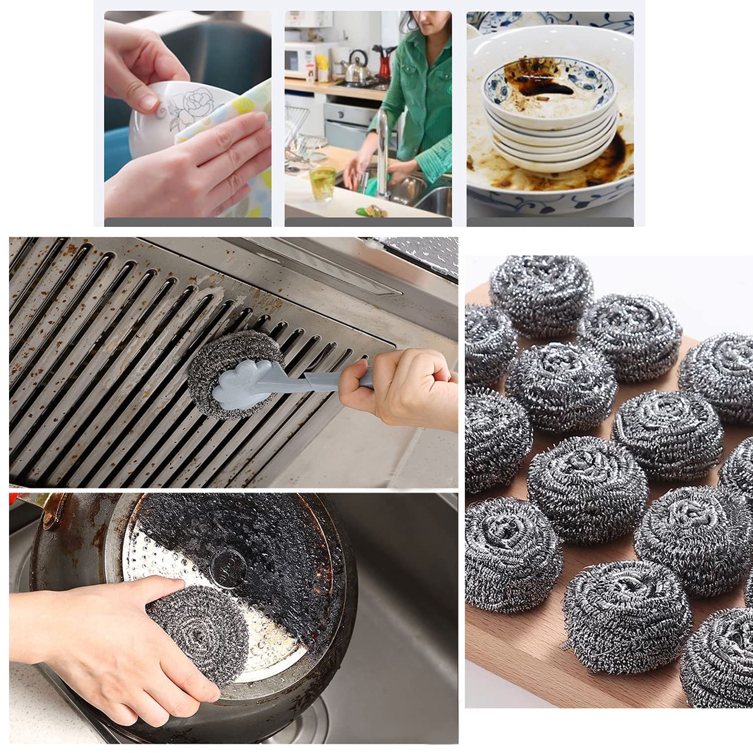 48 Pack Stainless Steel Scourer Sponges - Heavy Duty Steel Wool Scrubbers for Stoves, Pots, Pans, Cooker Hoods & Hard-to-Clean Surfaces (10 Gram Each) - Perfect for Kitchen Cleaning, Grill Maintenance & DIY Projects