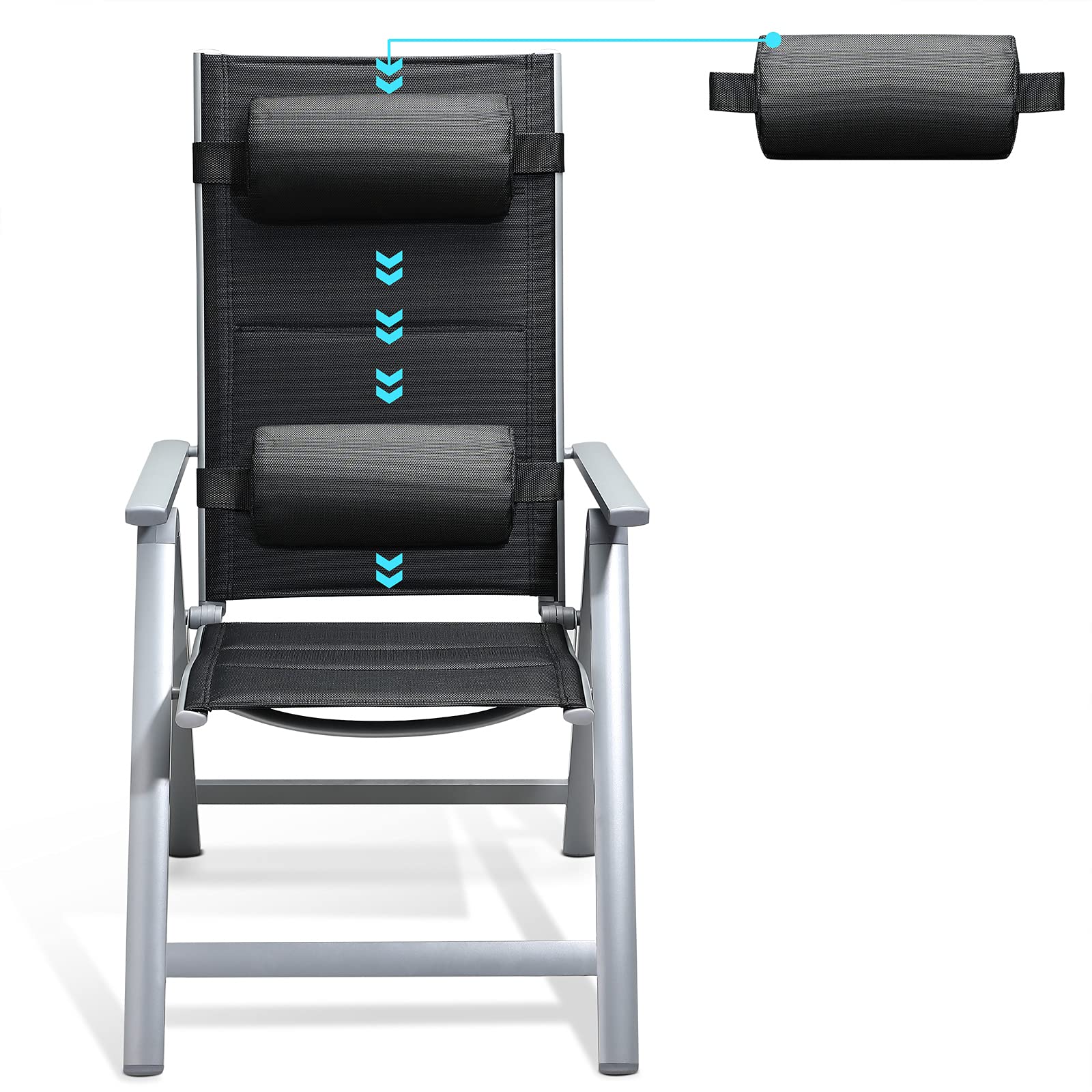 CASARIA® 2-Pack Adjustable Outdoor Garden Chairs - 8-Position Reclining, 120KG Capacity, Foldable Aluminum Patio Balcony Furniture for Relaxing in Backyard, Terrace or Poolside