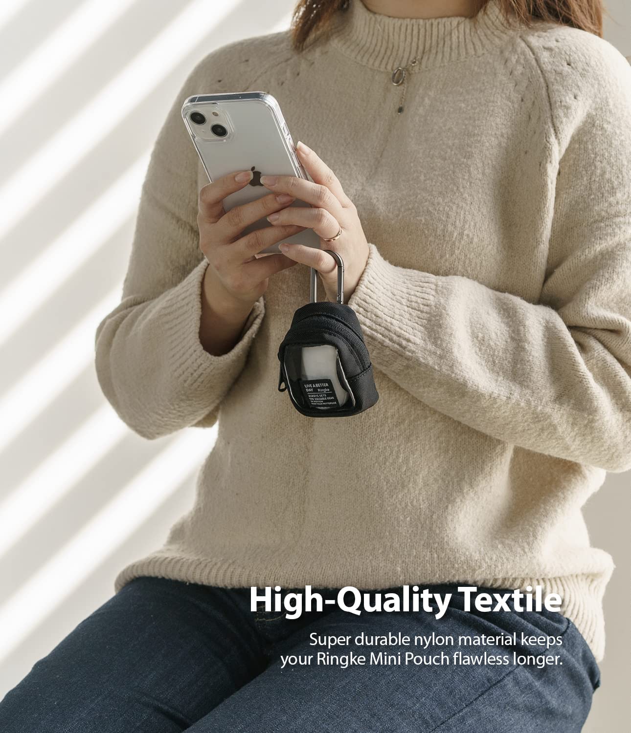 Ringke Mini Pouch [Block] - Premium Nylon Carrying Case for AirPods, Galaxy Buds, Wireless Earbuds, Earphones, Credit Cards & ID (Clear) - Perfect for Travel, Gym & Everyday Organization