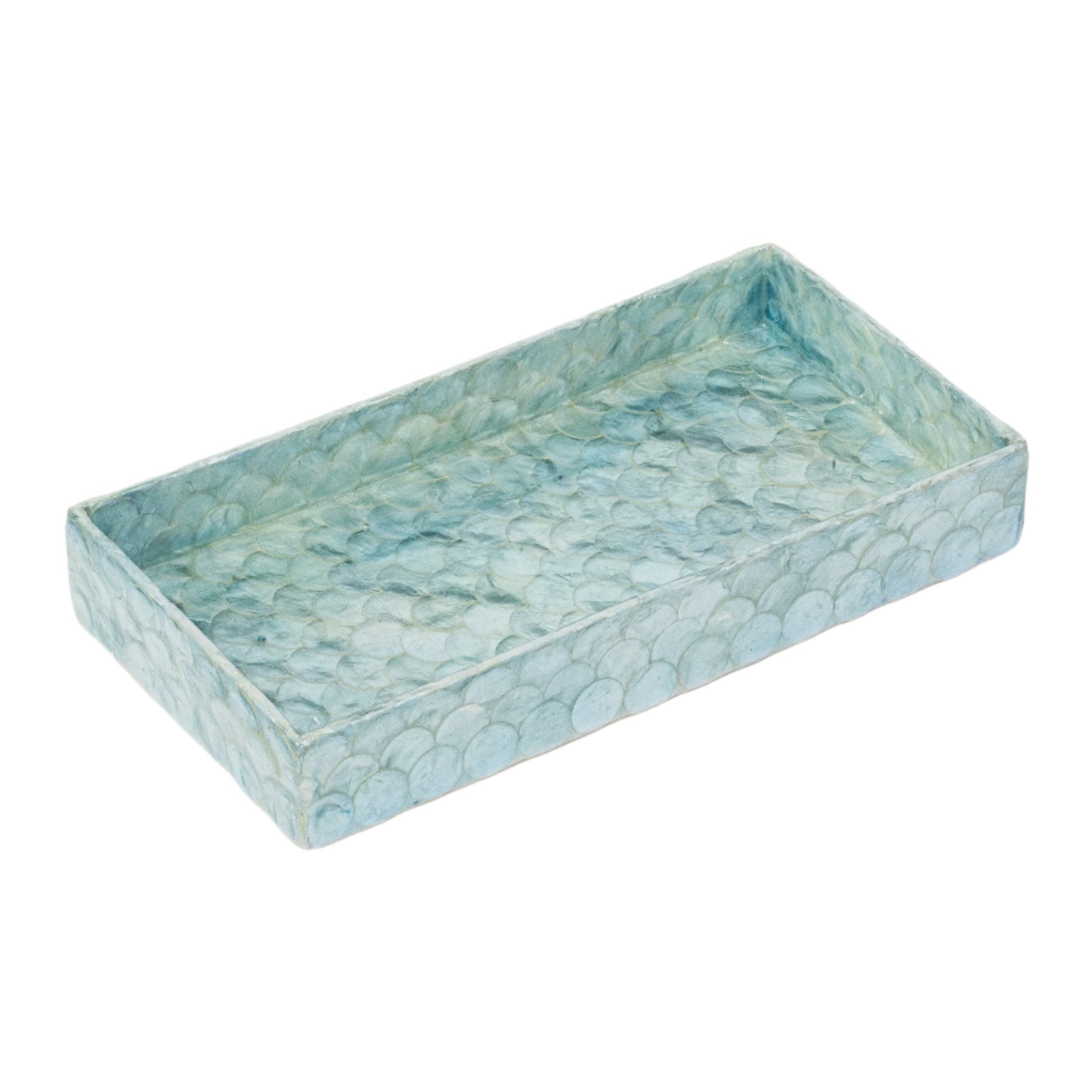 Handmade Capiz Shell Trays in Aqua Blue - Set of 2 for Coastal Decor, Beach Wedding Centerpieces & Boho Home Accessories