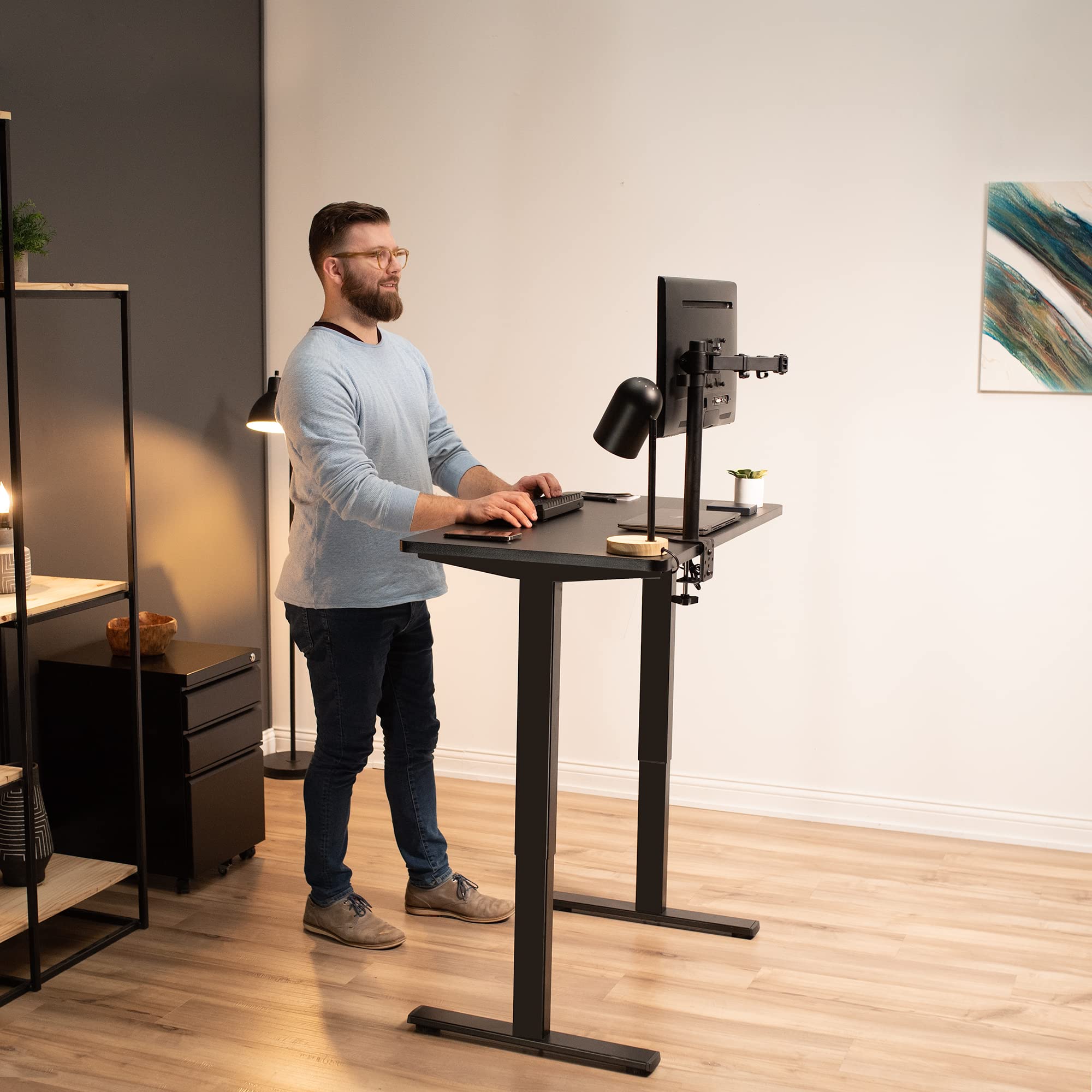 VIVO Electric 43 x 24 Inch Adjustable Height Standing Desk with Memory Controller, 1B Series - Light Wood Top & White Frame (DESK-KIT-1W4C) for Home Office, Gaming & Workspace Ergonomics