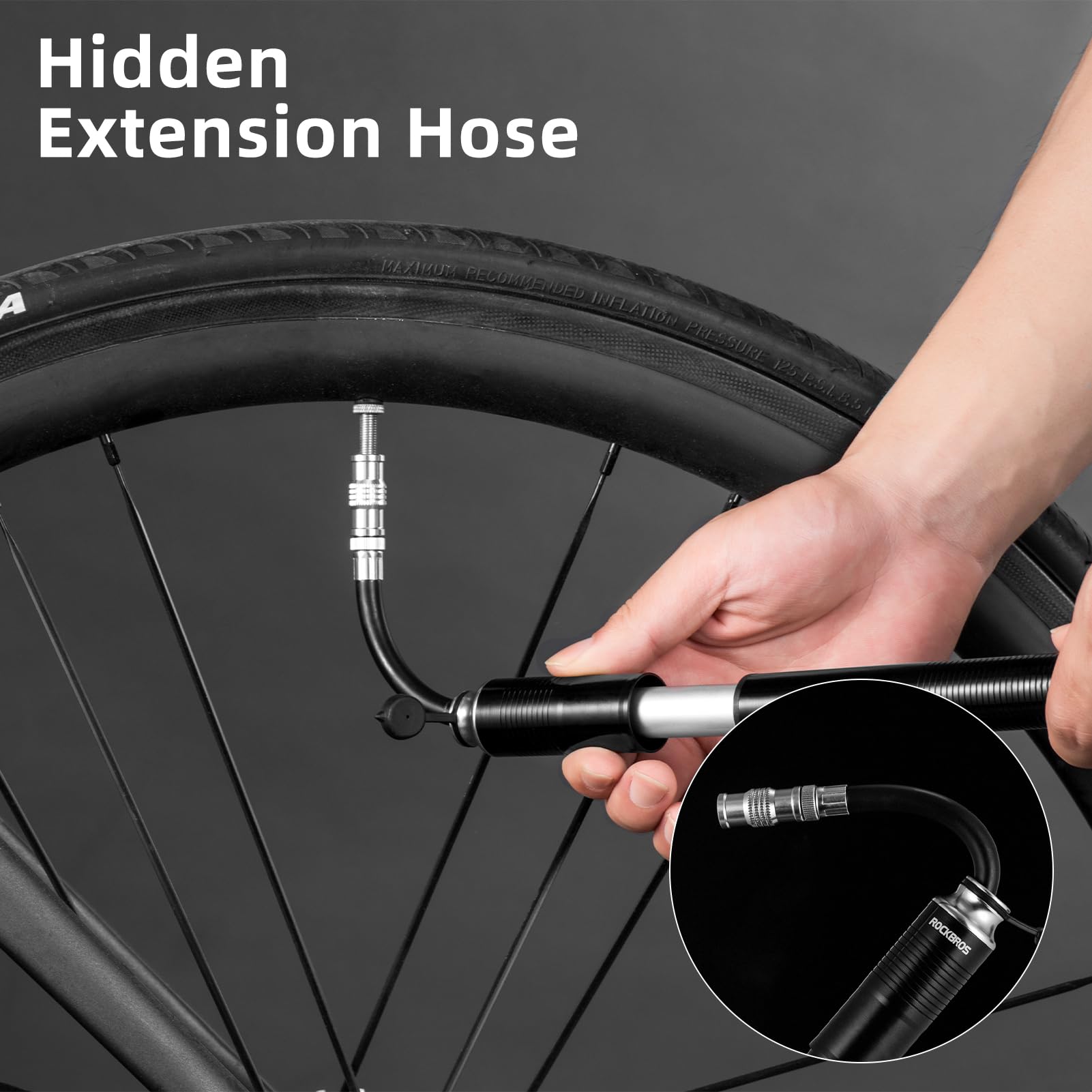 ROCKBROS Mini Bike Pump - Portable Bicycle Tire Pump 110/150 PSI for Presta & Schrader Valves - Compact Hand Pump for Road Bikes, Mountain Bikes & Cycling Accessories - Perfect for Emergency Repairs & On-the-Go Inflation